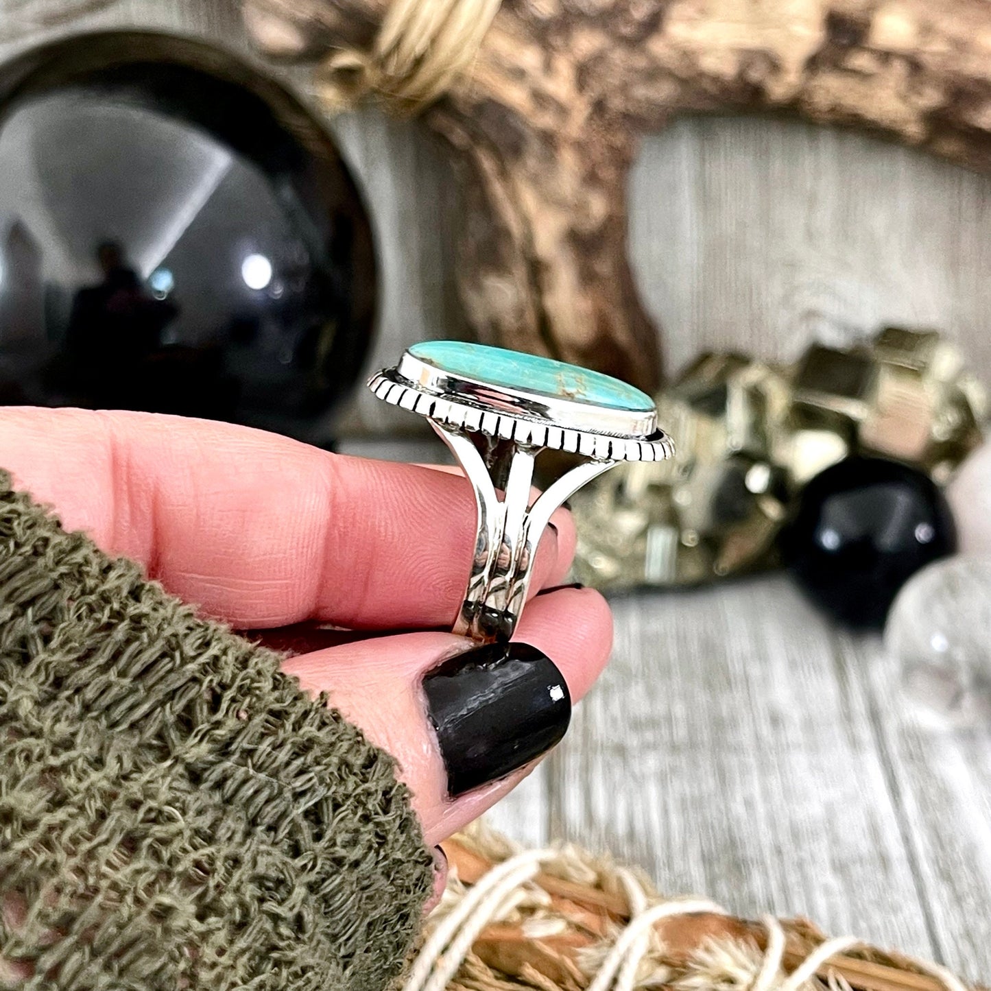 Size 9.5 Kingman Turquoise Statement Ring Set in Thick Sterling Silver / Curated by FOXLARK Collection - Foxlark Crystal Jewelry