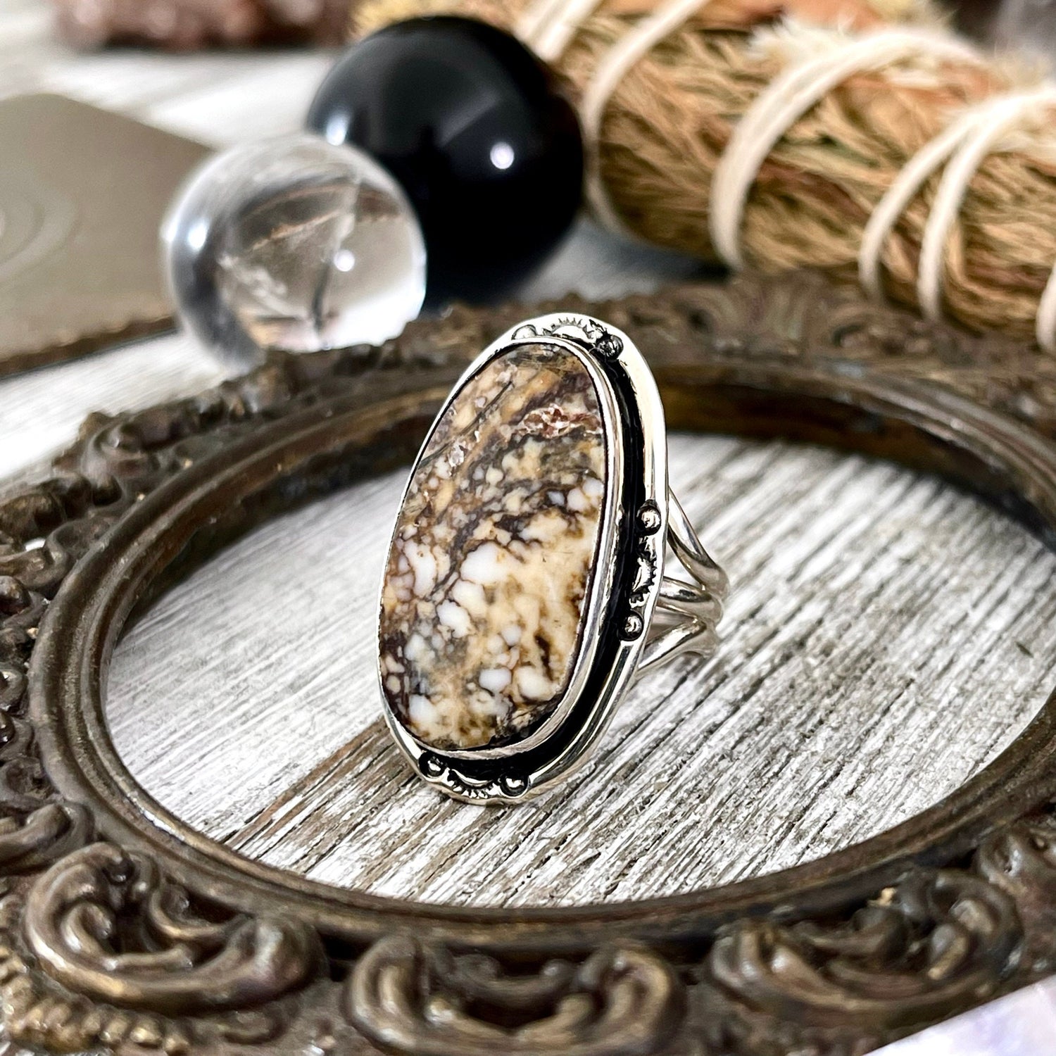Size 9 Stunning White Buffalo Statement Ring Set in Sterling Silver / Curated by FOXLARK Collection