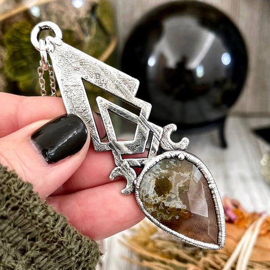 Moss & Moon Collection - Fancy Moss Agate Statement Necklace set in Fine Silver / One of a Kind - by Foxlark - Foxlark Crystal Jewelry