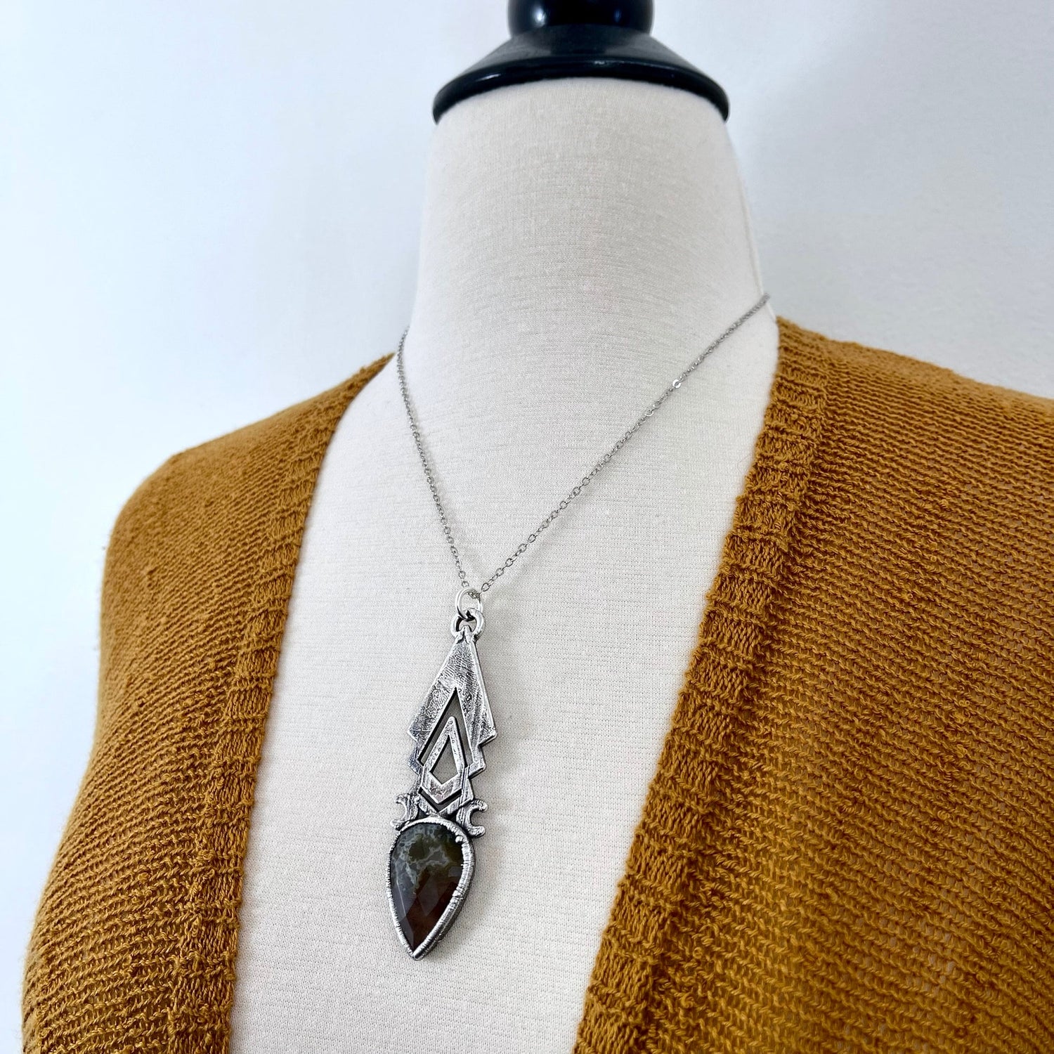 Moss & Moon Collection - Fancy Moss Agate Statement Necklace set in Fine Silver / One of a Kind - by Foxlark