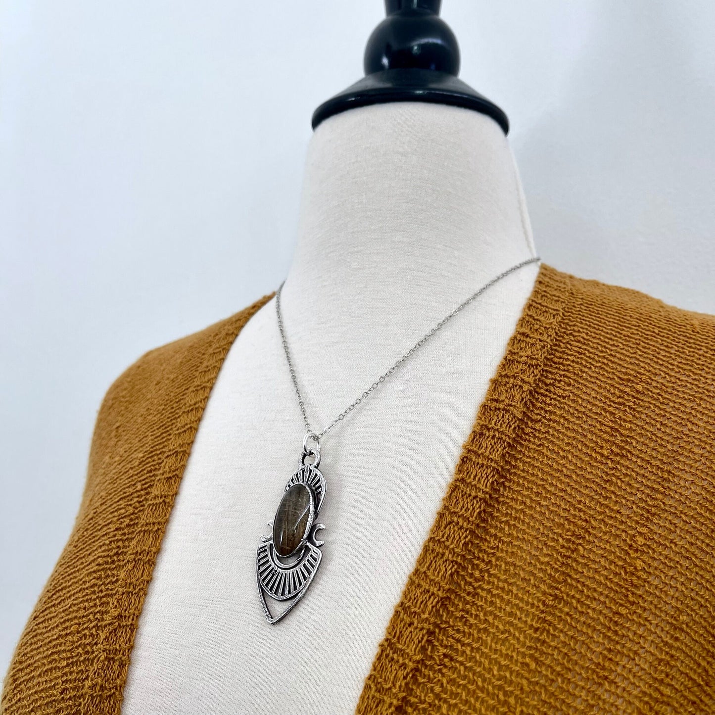 Moss & Moon Collection - Rutile Quartz Statement Necklace set in Fine Silver / One of a Kind - by Foxlark