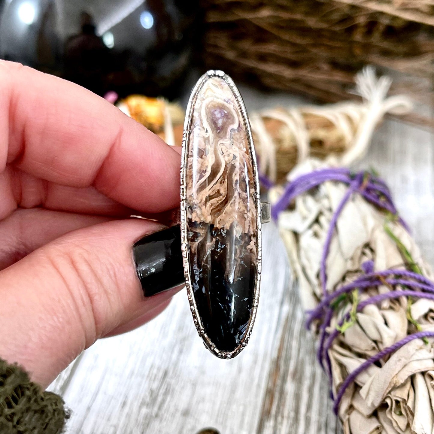 Unique Size 6.5 Large Fossilized Palm Root Statement Ring in Fine Silver / Foxlark Collection - One of a Kind