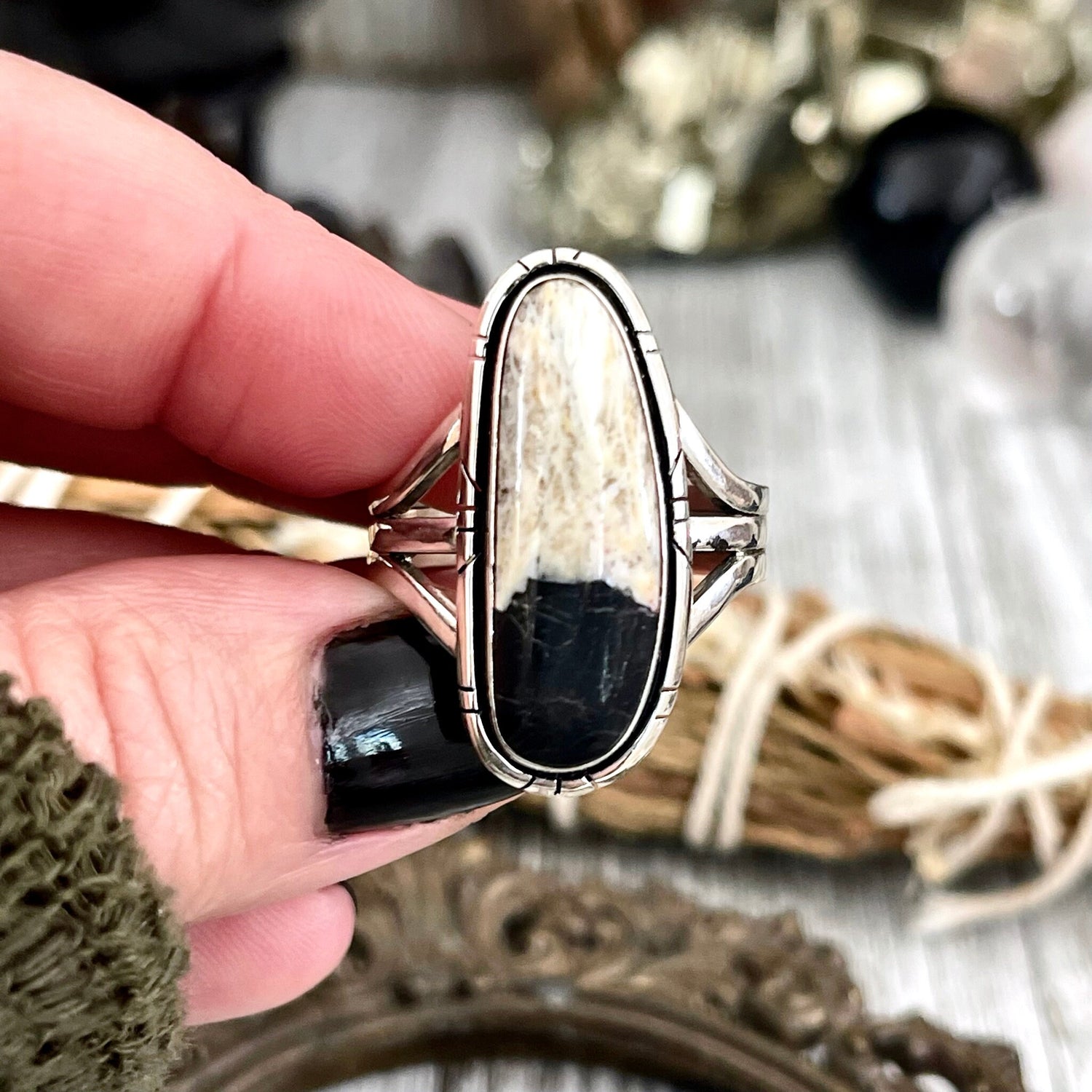 Size 10.5 Stunning White Buffalo Statement Ring Set in Sterling Silver / Curated by FOXLARK Collection