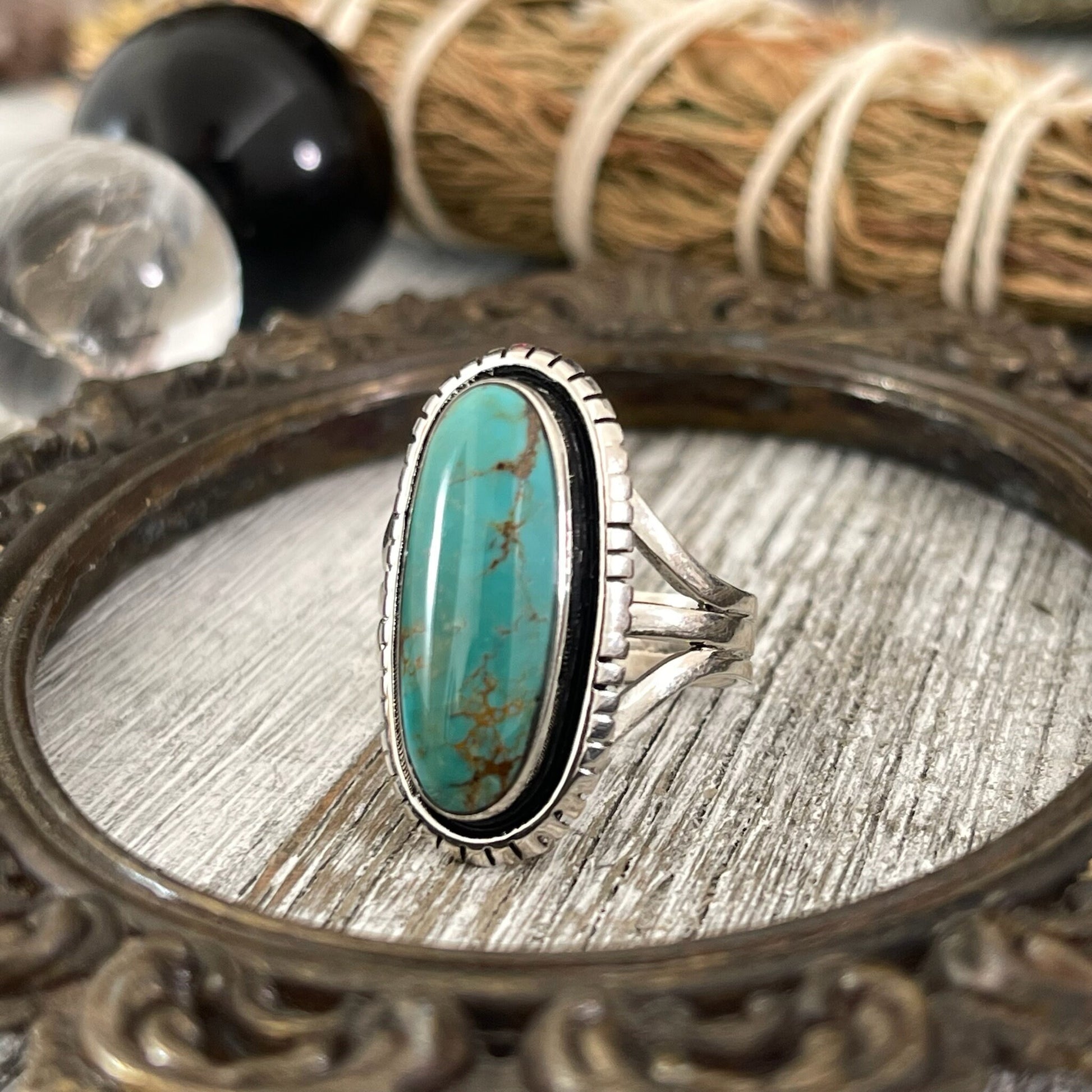 Size 9.5 Kingman Turquoise Statement Ring Set in Thick Sterling Silver / Curated by FOXLARK Collection - Foxlark Crystal Jewelry