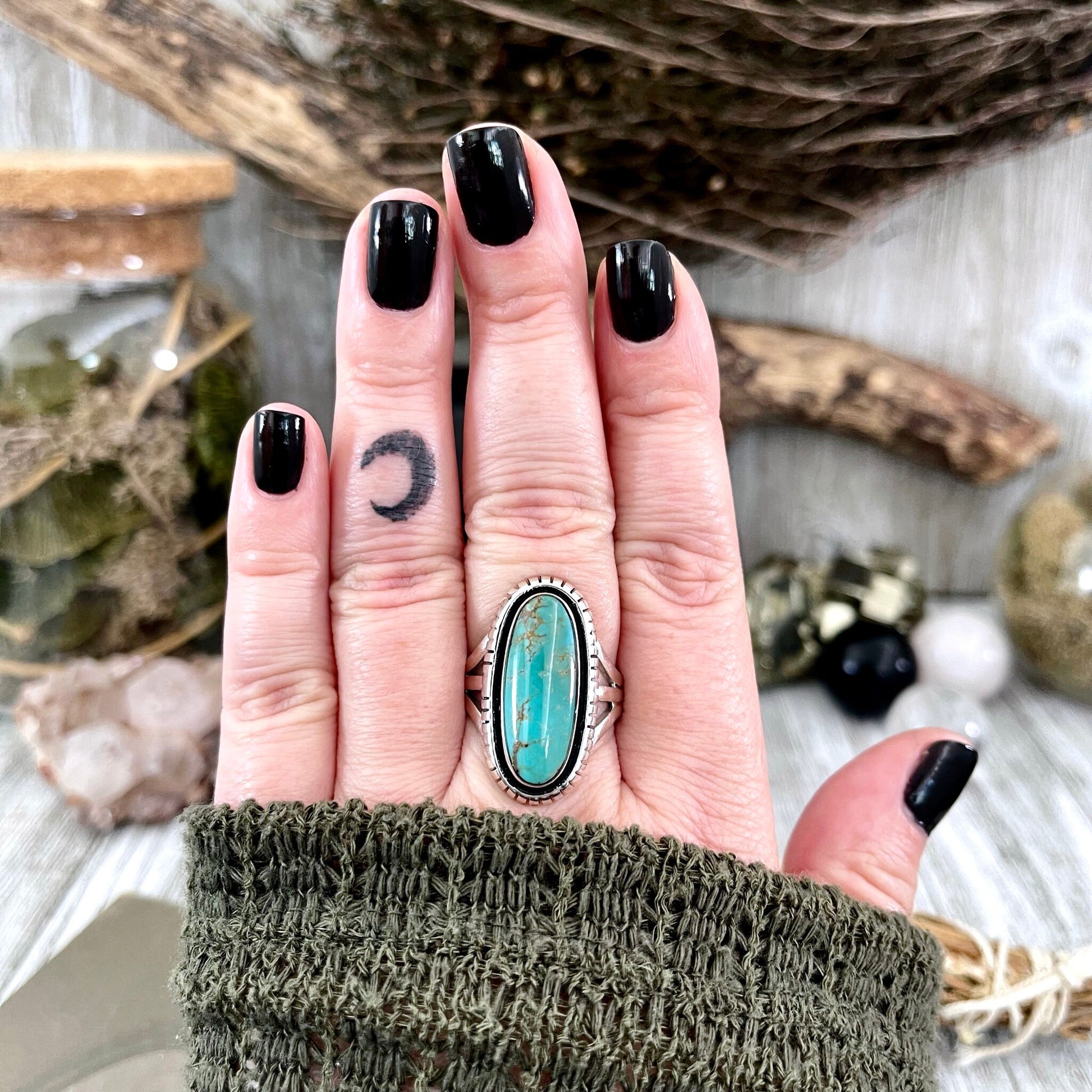 Size 9.5 Kingman Turquoise Statement Ring Set in Thick Sterling Silver / Curated by FOXLARK Collection - Foxlark Crystal Jewelry