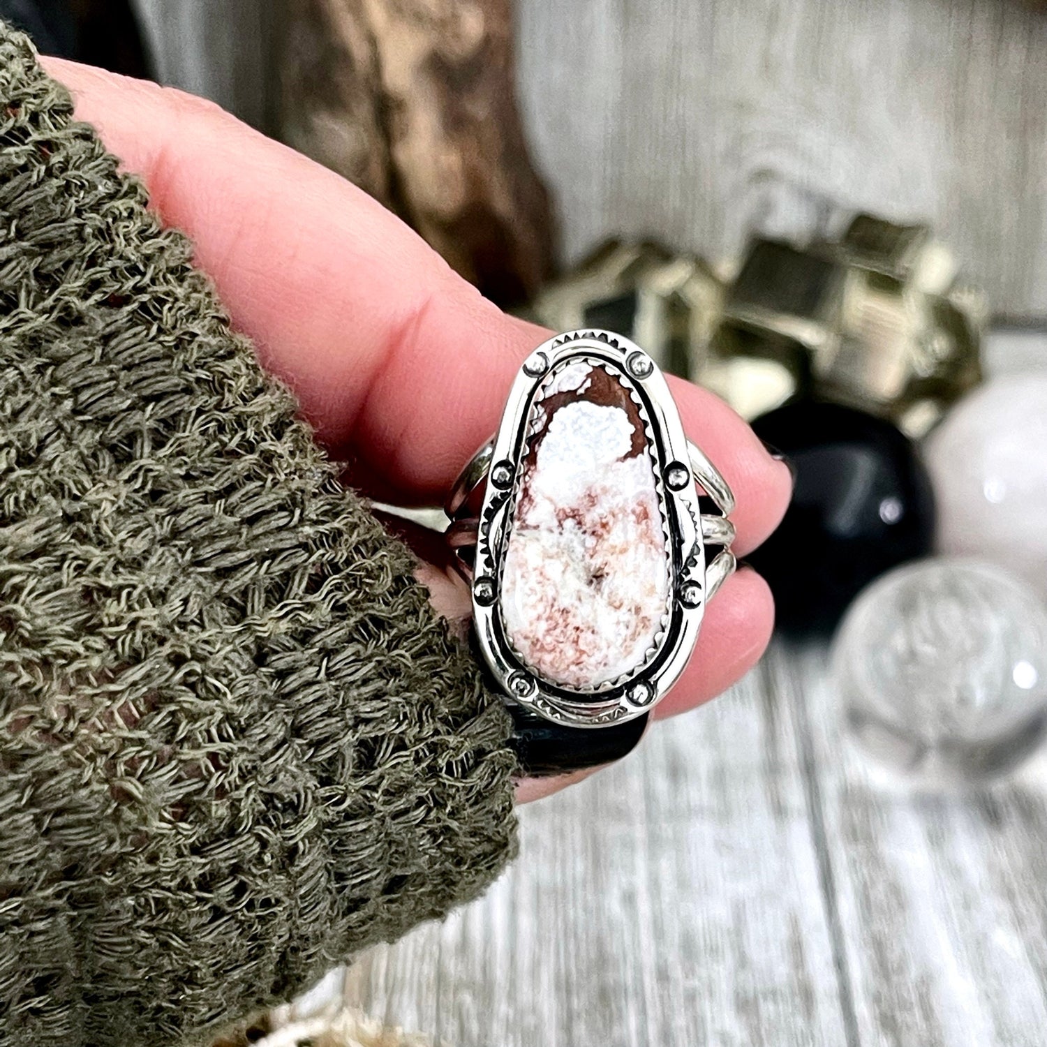 Size 8 Stunning Wild Horse Jasper Statement Ring Set in Sterling Silver Size 8 / Curated by FOXLARK Collection