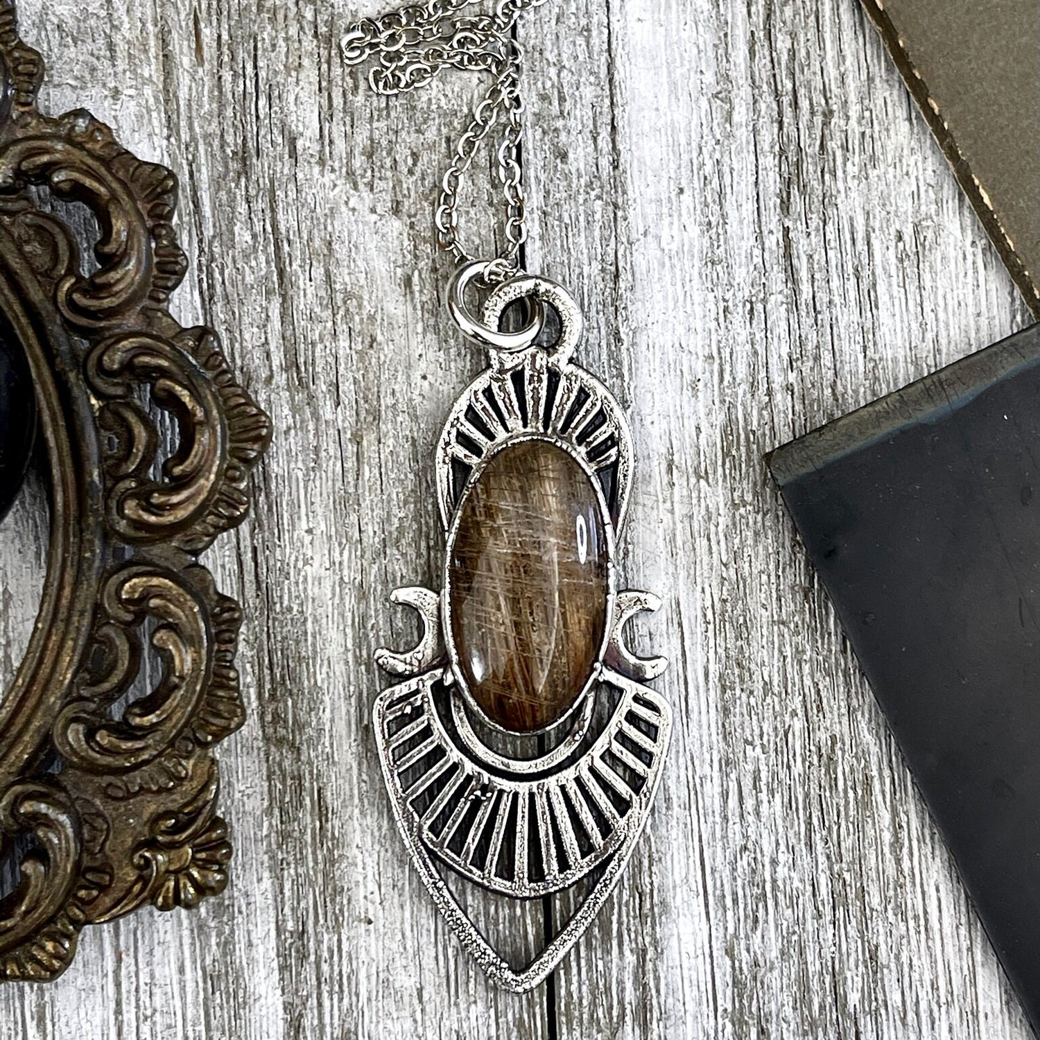 Moss & Moon Collection - Rutile Quartz Statement Necklace set in Fine Silver / One of a Kind - by Foxlark