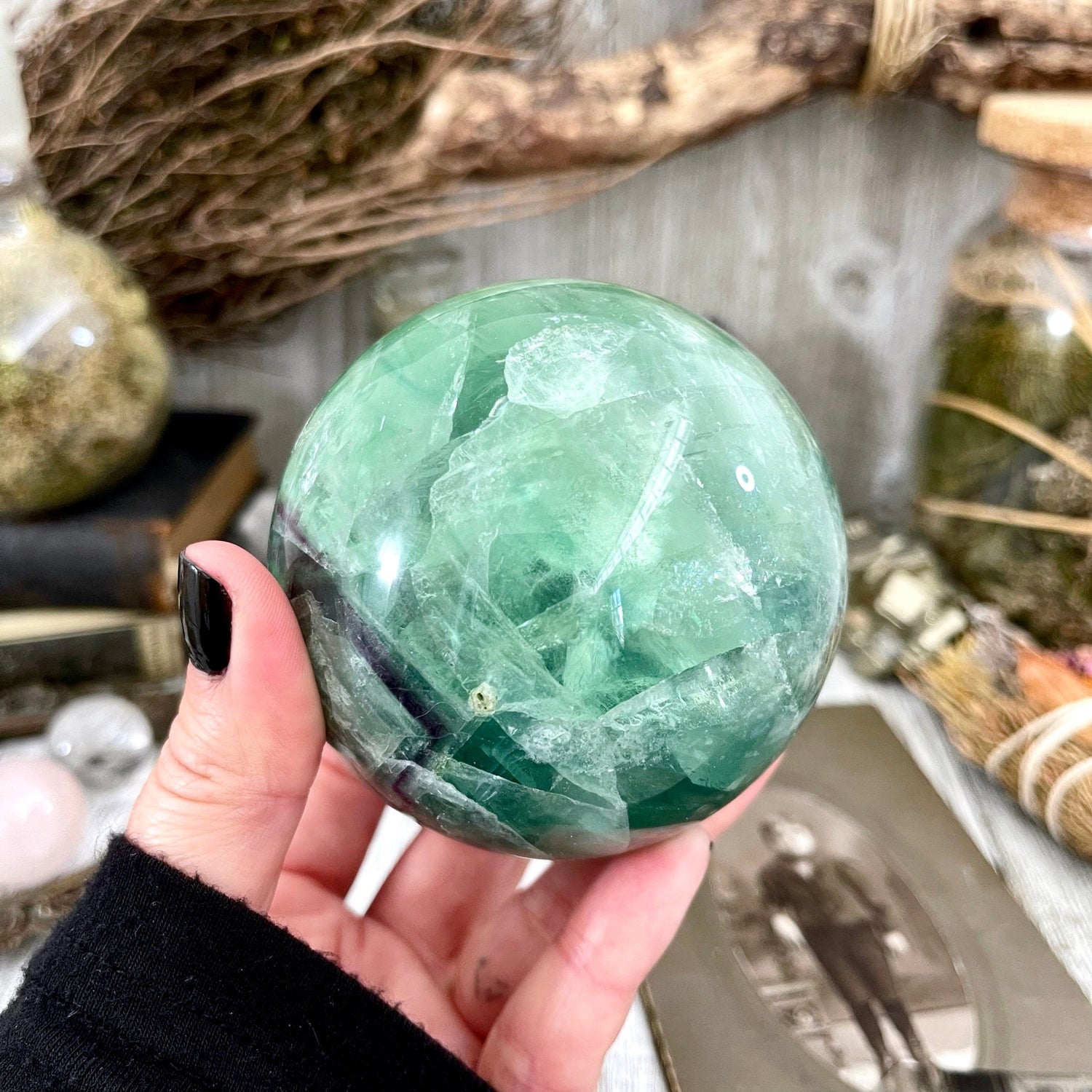 Large Green Fluorite Crystal Ball / FoxlarkCrystals