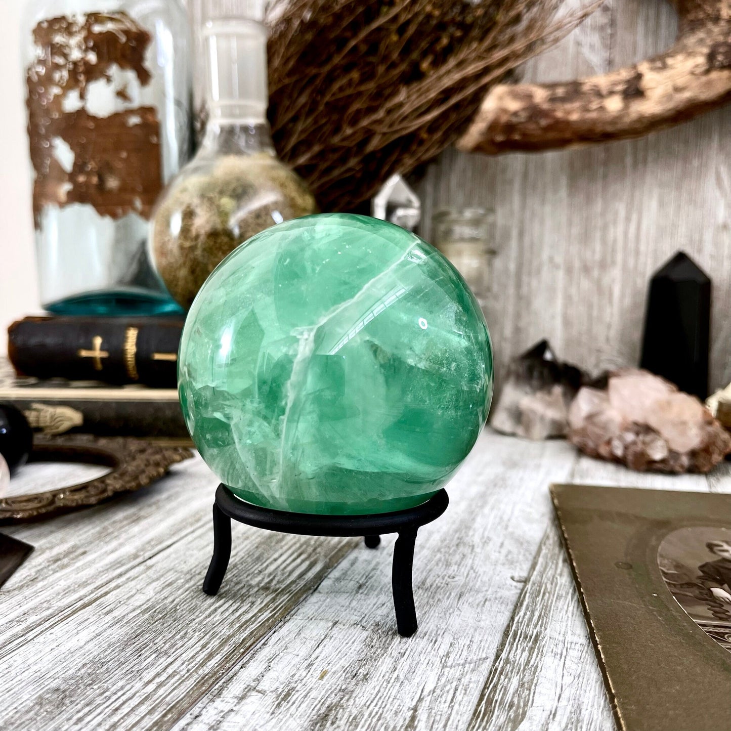Large Green Fluorite Crystal Ball / FoxlarkCrystals