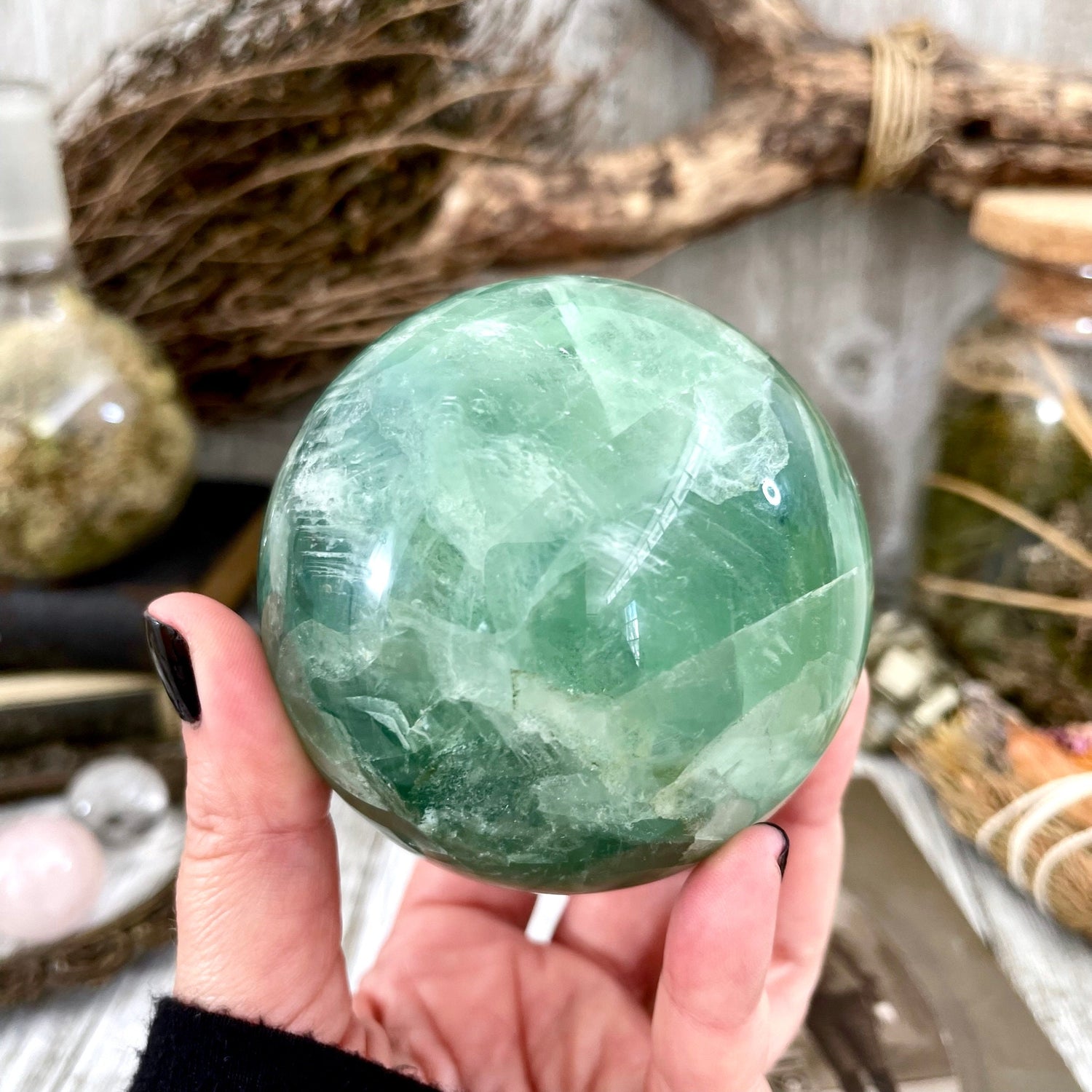 Large Green Fluorite Crystal Ball / FoxlarkCrystals