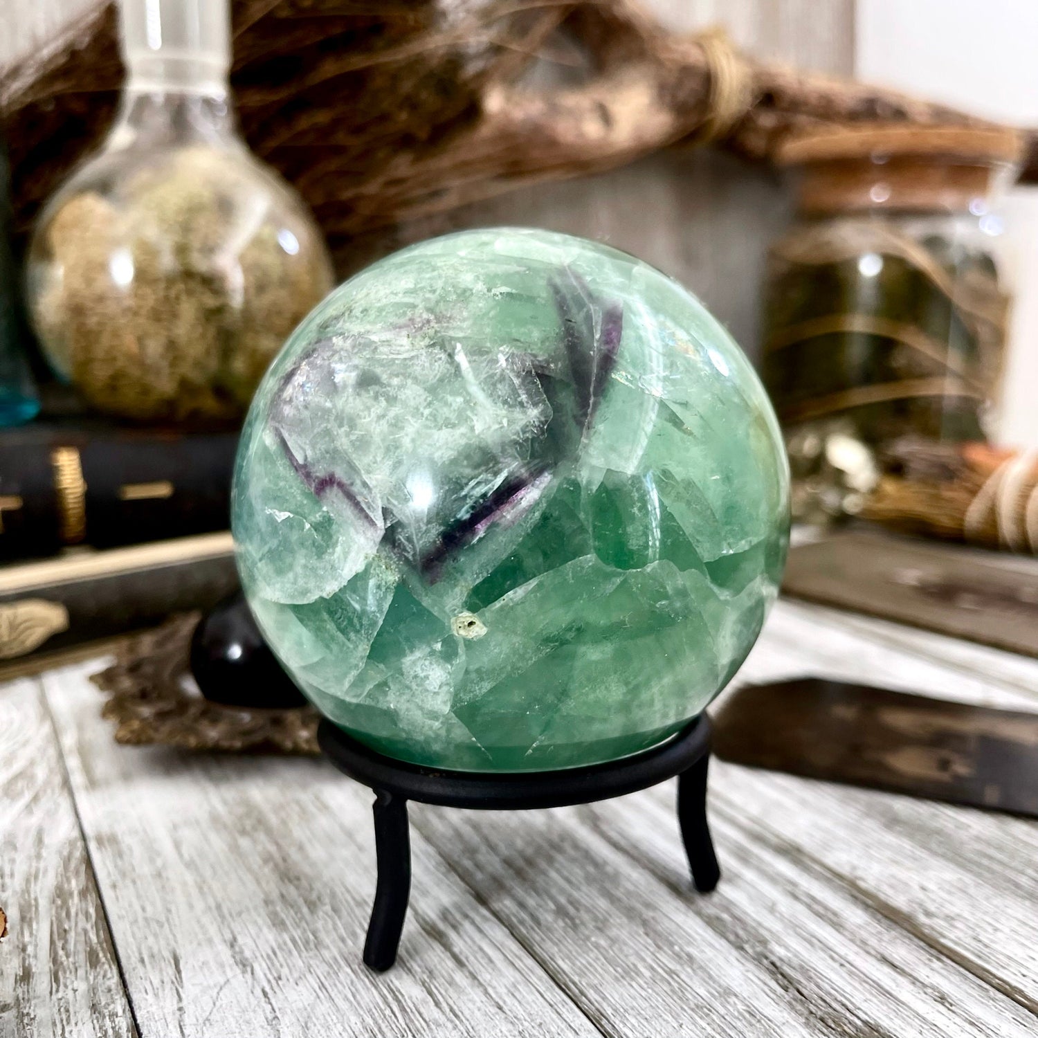 Large Green Fluorite Crystal Ball / FoxlarkCrystals