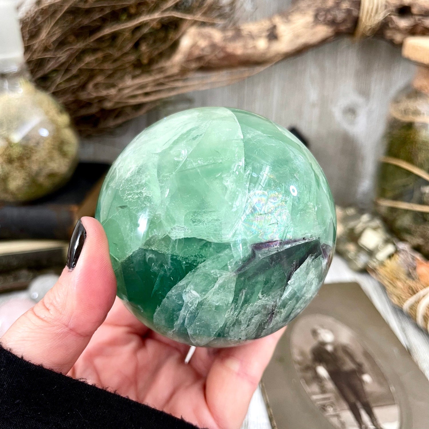 Large Green Fluorite Crystal Ball / FoxlarkCrystals