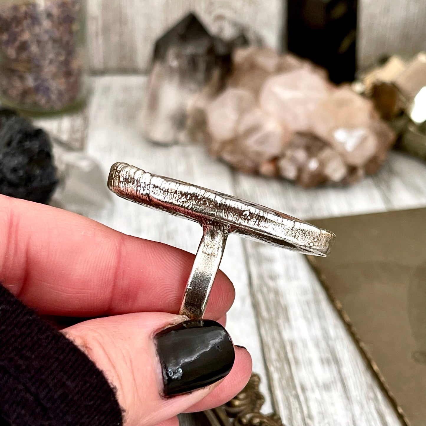 Size 7.5 Silver Natural Fancy Lace Agate Crystal Statement Ring / Foxlark Collection - One of a Kind - Foxlark Crystal Jewelry