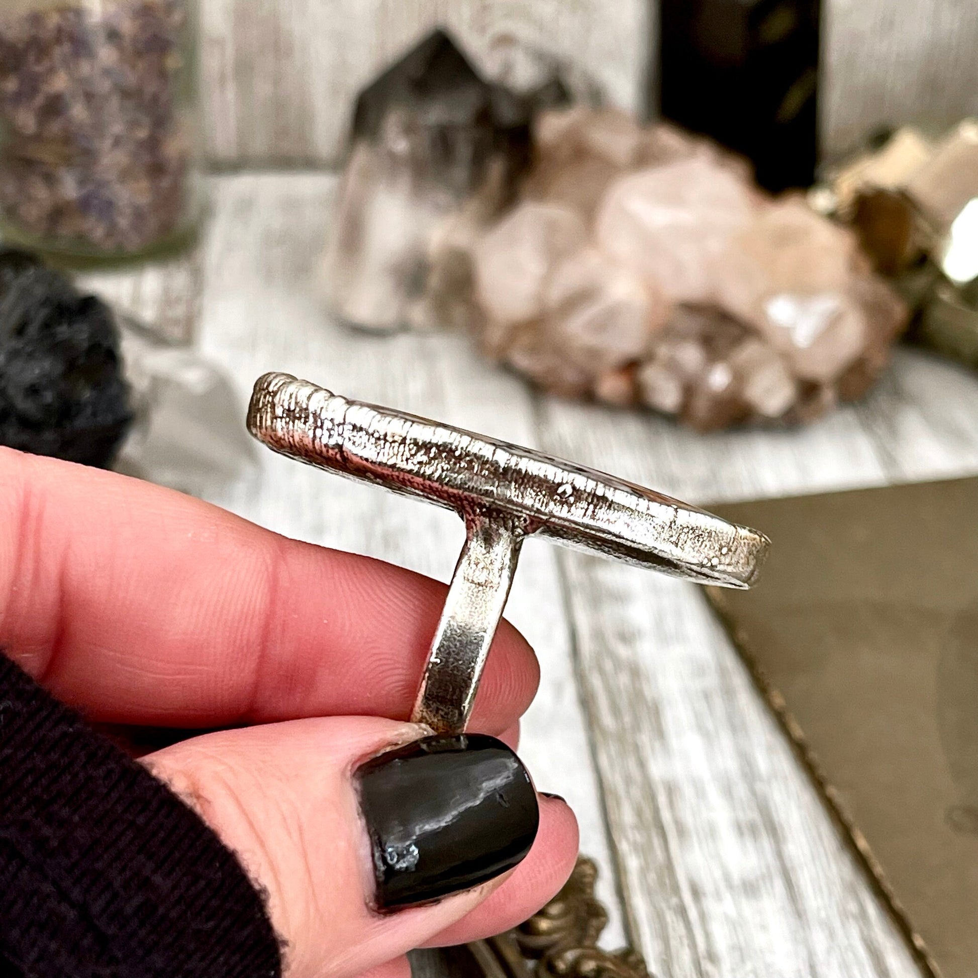 Size 7.5 Silver Natural Fancy Lace Agate Crystal Statement Ring / Foxlark Collection - One of a Kind - Foxlark Crystal Jewelry