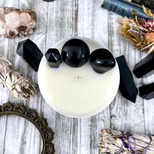 Black Cherry Merlot Candle with Black Obsidian - Moss & Moon Apothecary Luxury Soy Crystal Candle /