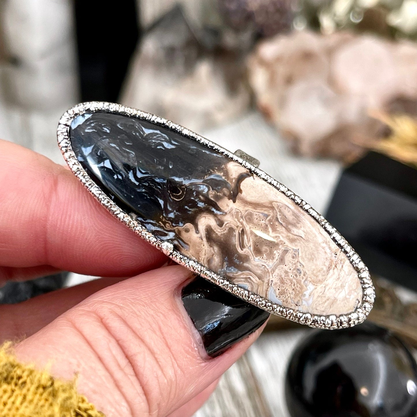 Unique Size 7.5 Large Fossilized Palm Root Statement Ring in Fine Silver / Foxlark Collection - One of a Kind