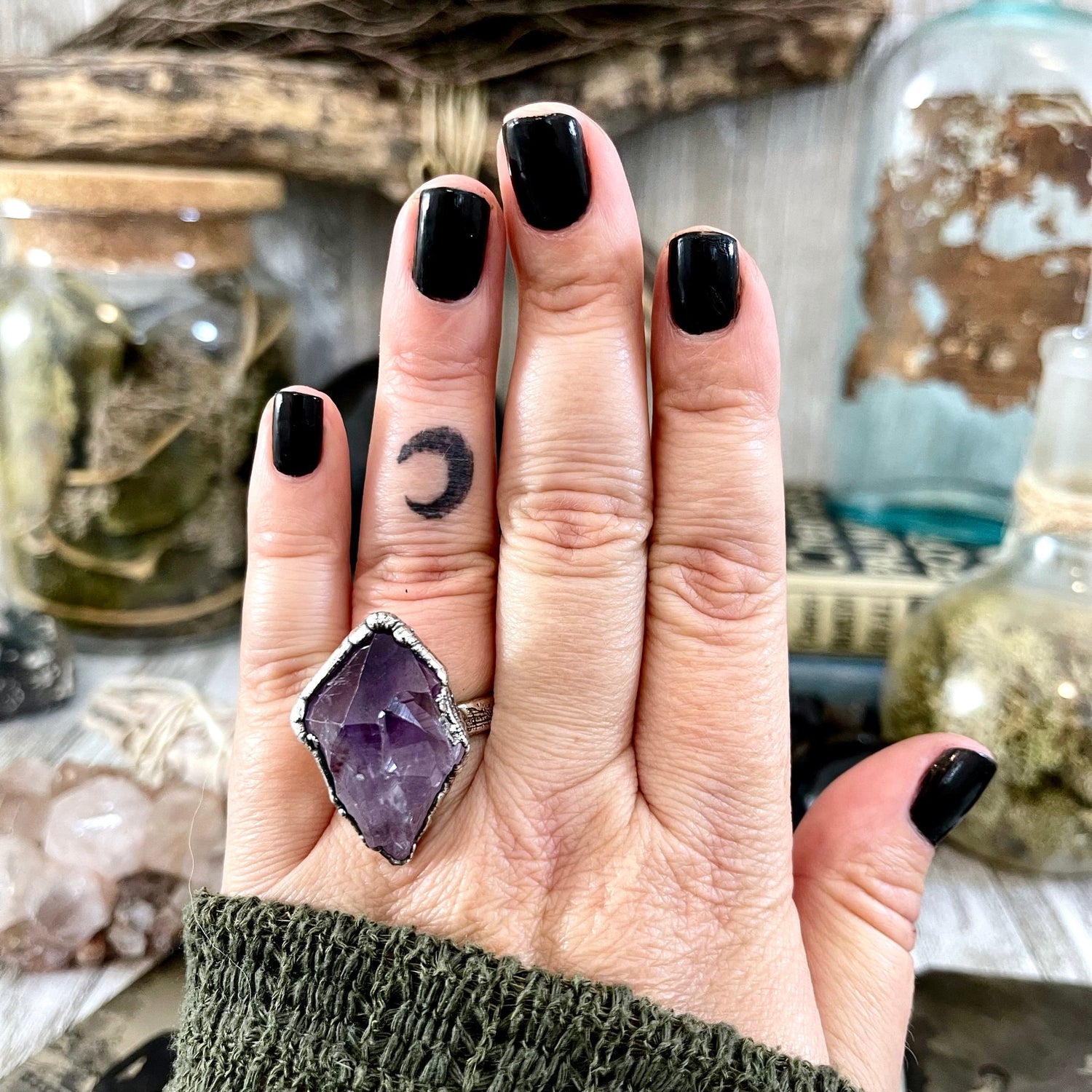 Size 6.5 Big Raw Amethyst Purple Crystal Ring in Fine Silver / Foxlark Collection - One of a Kind
