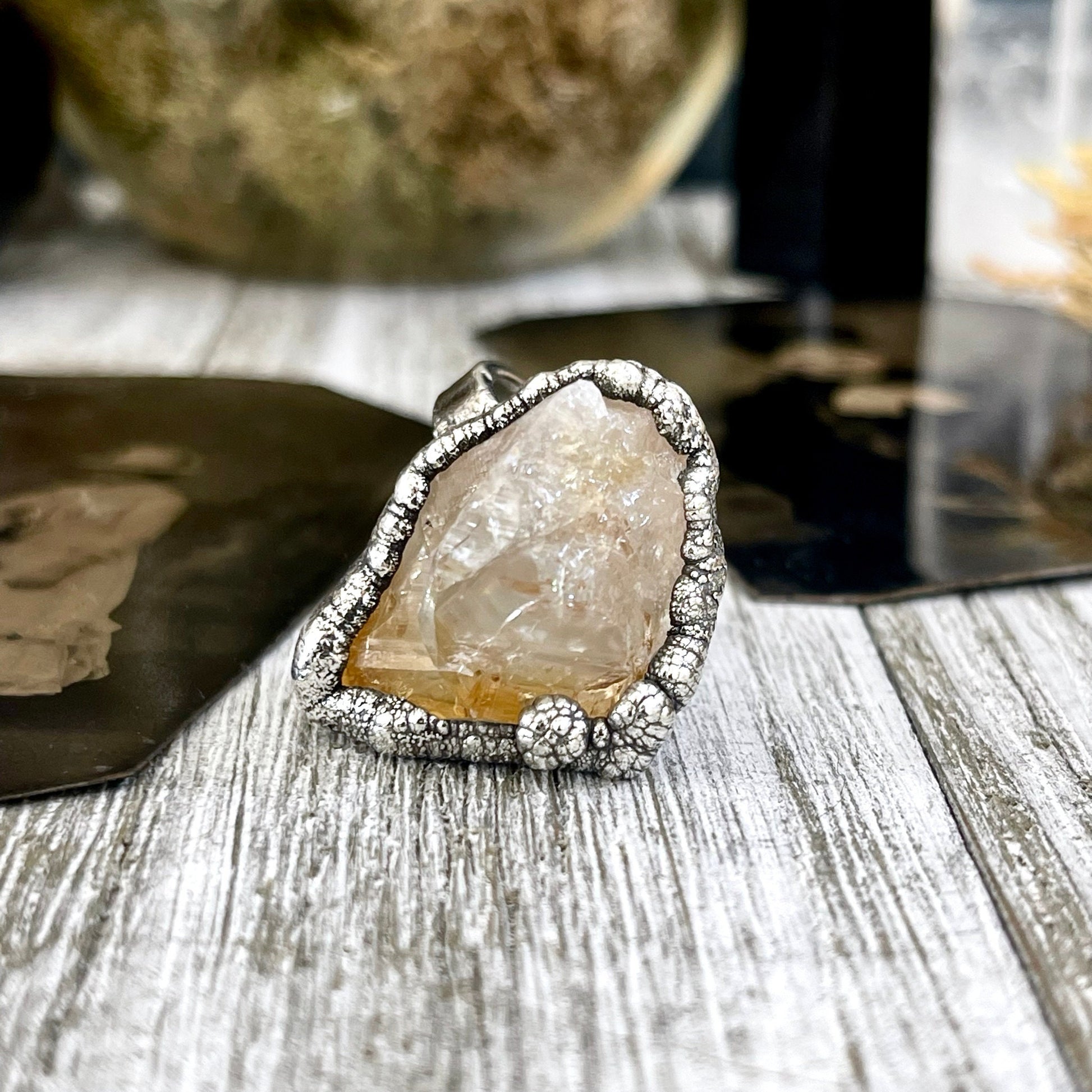 Size 5.5 Raw Citrine Crystal Point Ring Set in Fine Silver  / Foxlark Collection - One of a Kind.