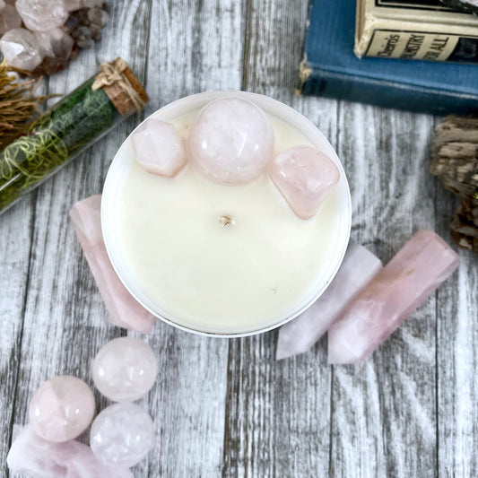 Apple Orchard Candle with Rose Quartz - Moss & Moon Apothecary Crystal Infused Luxury Soy Candle