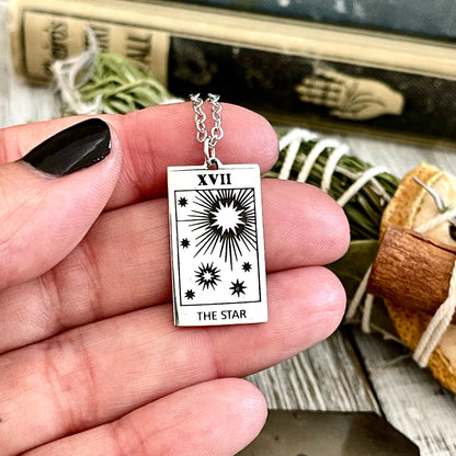 Tiny Talisman Collection - Sterling Silver The Star Tarot Card Necklace 24x14mm  /.