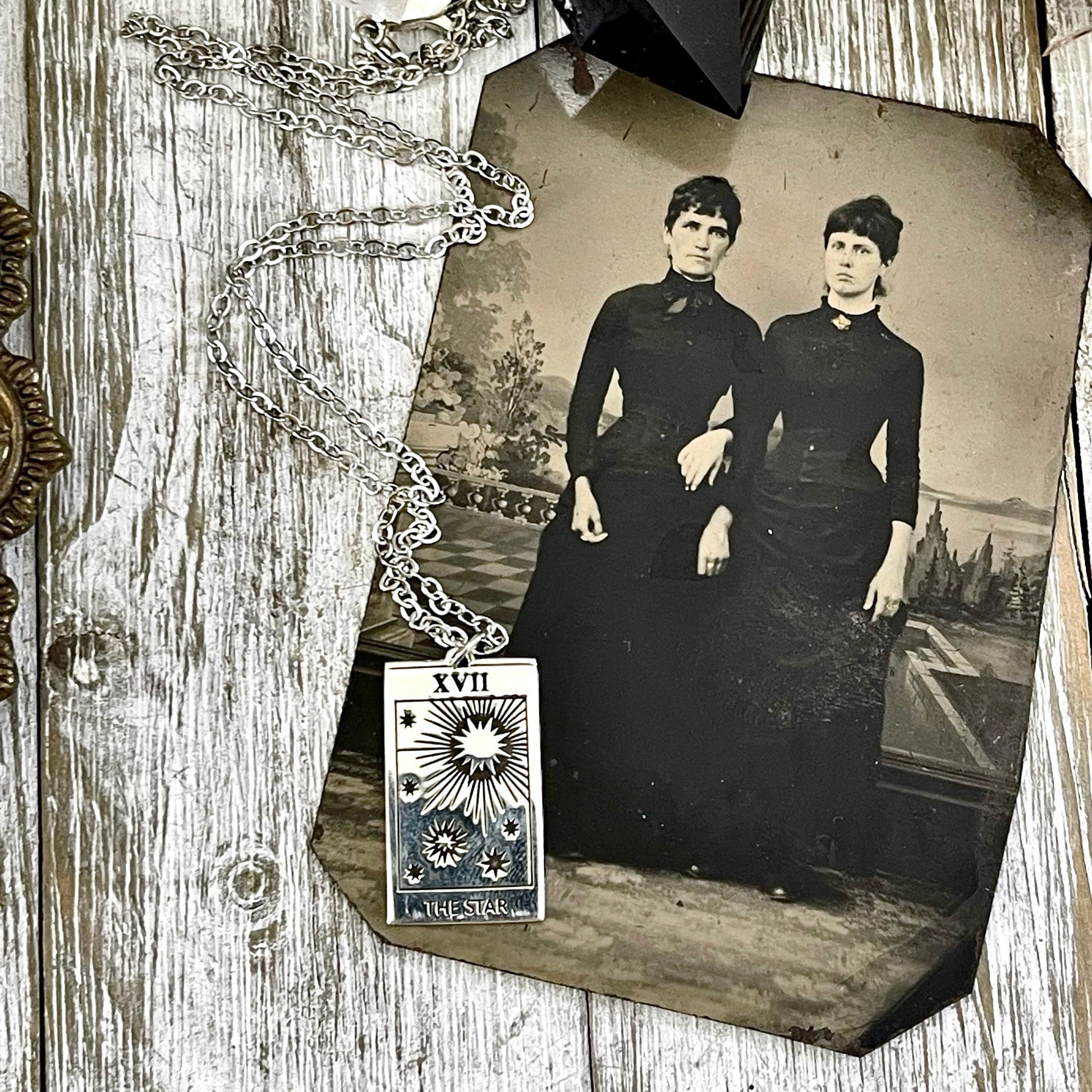 Tiny Talisman Collection - Sterling Silver The Star Tarot Card Necklace 24x14mm  /.