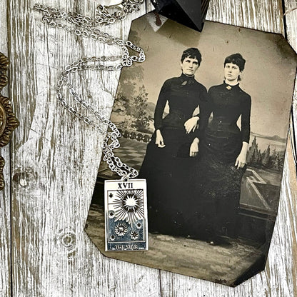 Tiny Talisman Collection - Sterling Silver The Star Tarot Card Necklace 24x14mm  /.
