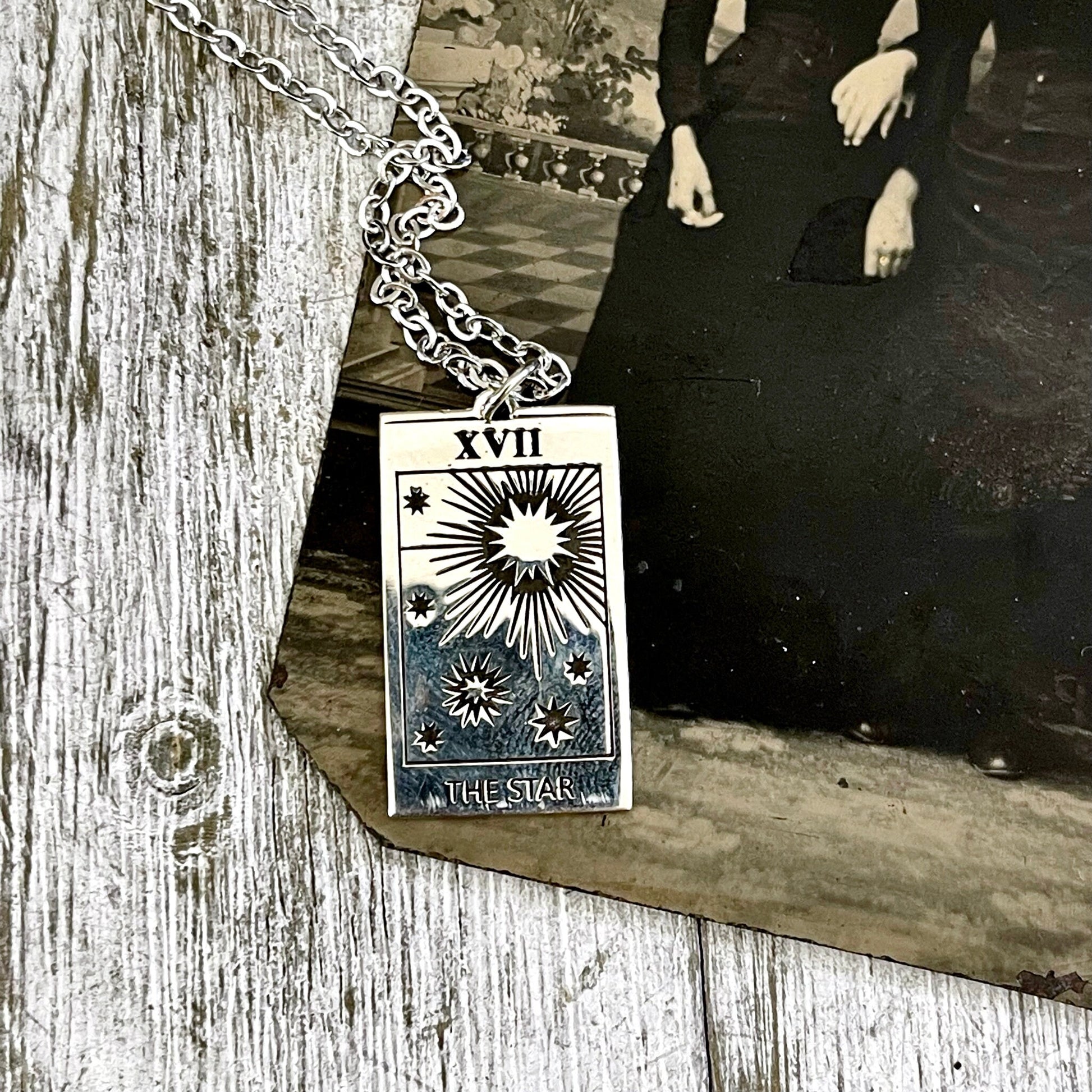 Tiny Talisman Collection - Sterling Silver The Star Tarot Card Necklace 24x14mm  /.