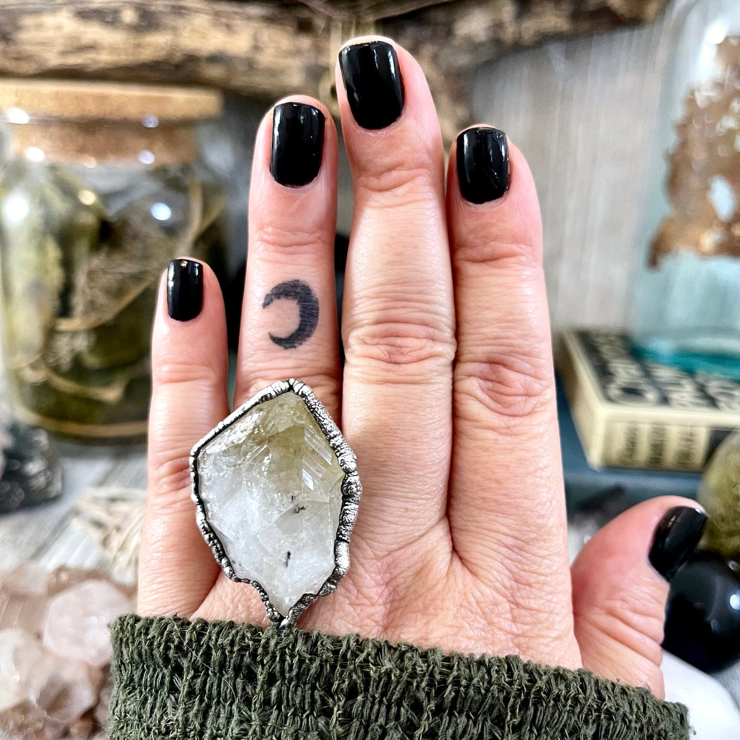 Size 8 Raw Citrine Crystal Point Ring Set in Fine Silver  / Foxlark Collection - One of a Kind.