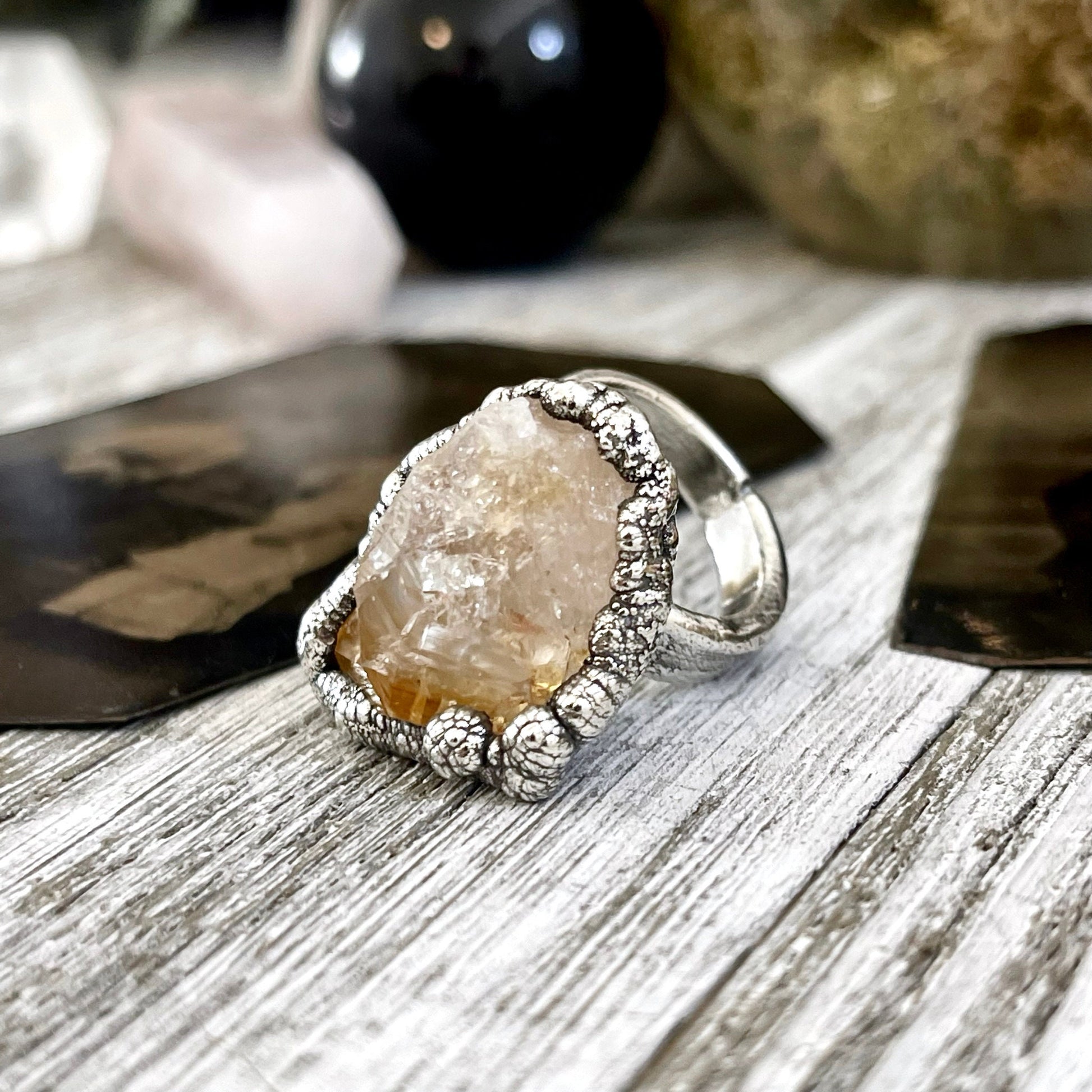 Size 5.5 Raw Citrine Crystal Point Ring Set in Fine Silver  / Foxlark Collection - One of a Kind.