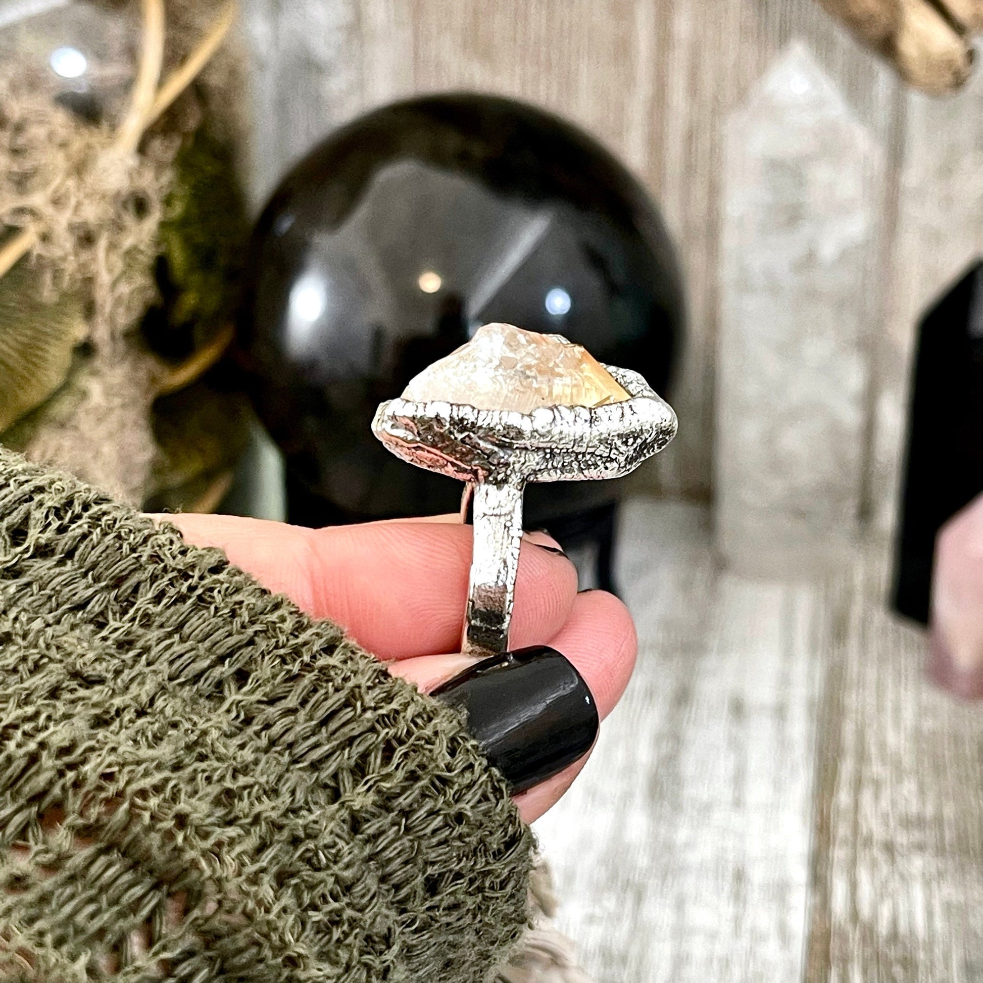 Size 5.5 Raw Citrine Crystal Point Ring Set in Fine Silver  / Foxlark Collection - One of a Kind.