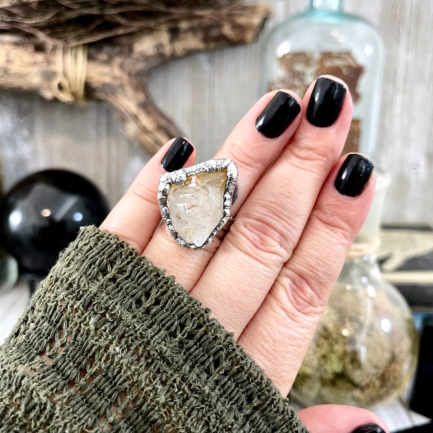 Size 5.5 Raw Citrine Crystal Point Ring Set in Fine Silver  / Foxlark Collection - One of a Kind.