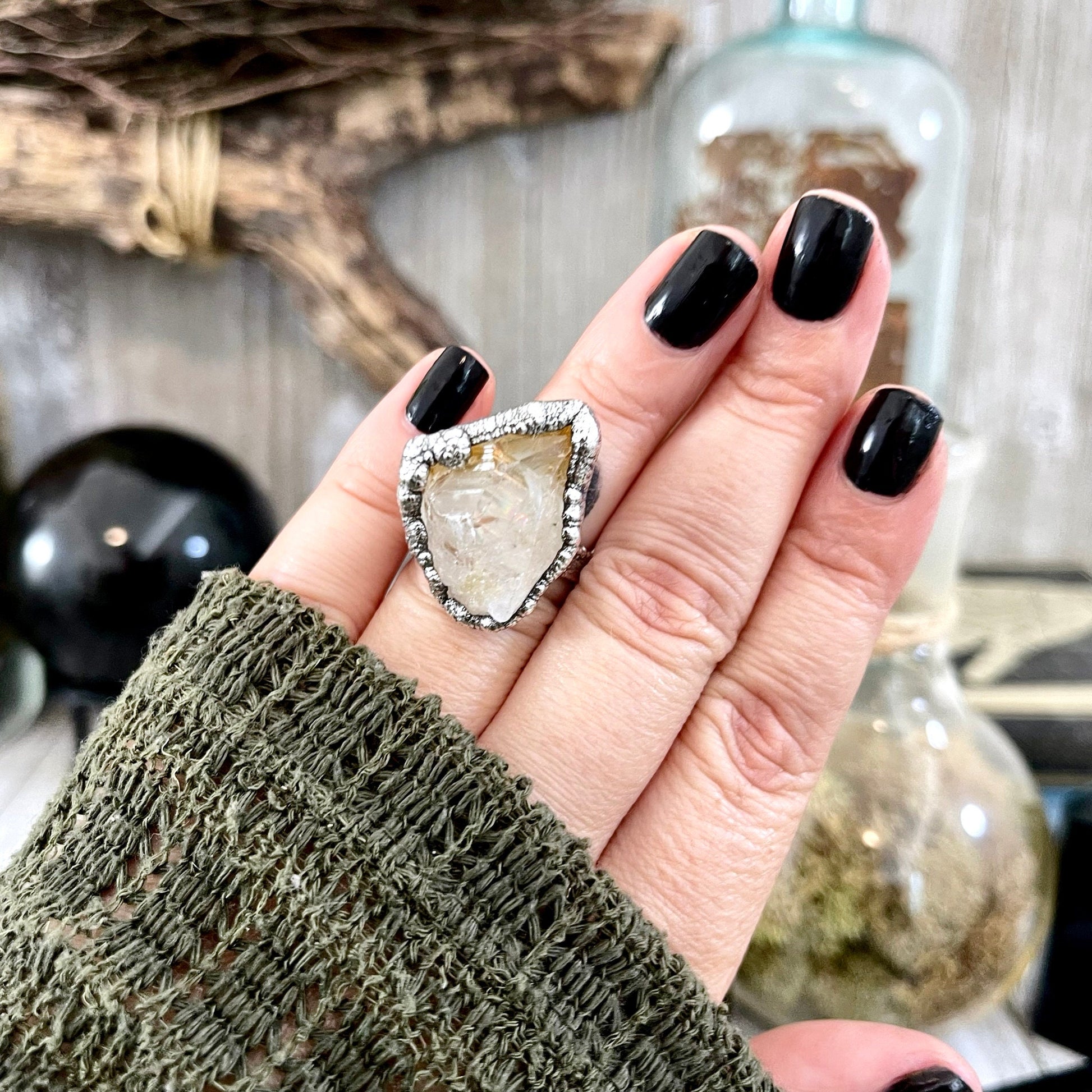 Size 5.5 Raw Citrine Crystal Point Ring Set in Fine Silver  / Foxlark Collection - One of a Kind.