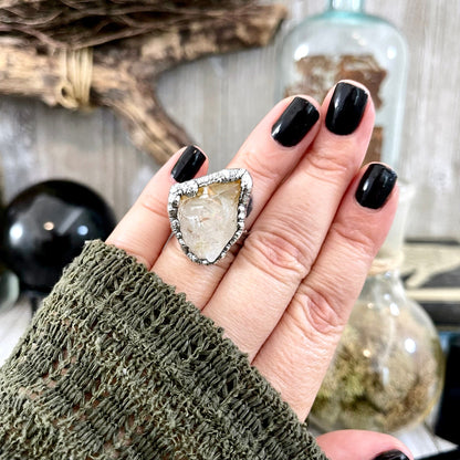 Size 5.5 Raw Citrine Crystal Point Ring Set in Fine Silver  / Foxlark Collection - One of a Kind.