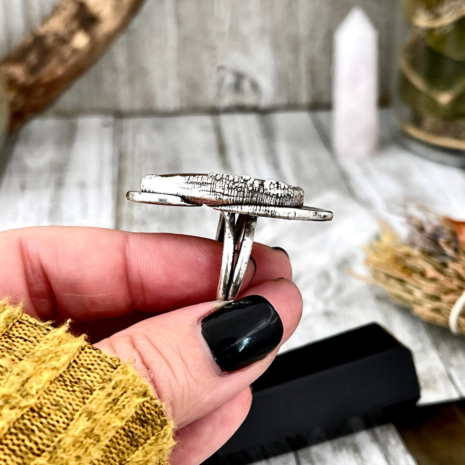 Size 7 Silver Natural Fancy Moss Agate Crystal Statement Ring / Foxlark Collection - One of a Kind.