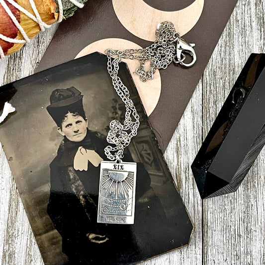 Tiny Talisman Collection - Sterling Silver The Sun Tarot Card Necklace 24x14mm / Curated by Foxlark Collection
