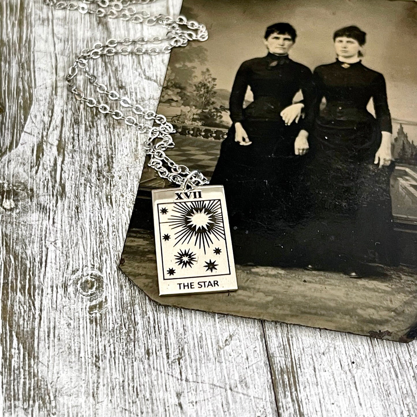 Tiny Talisman Collection - Sterling Silver The Star Tarot Card Necklace 24x14mm  /.
