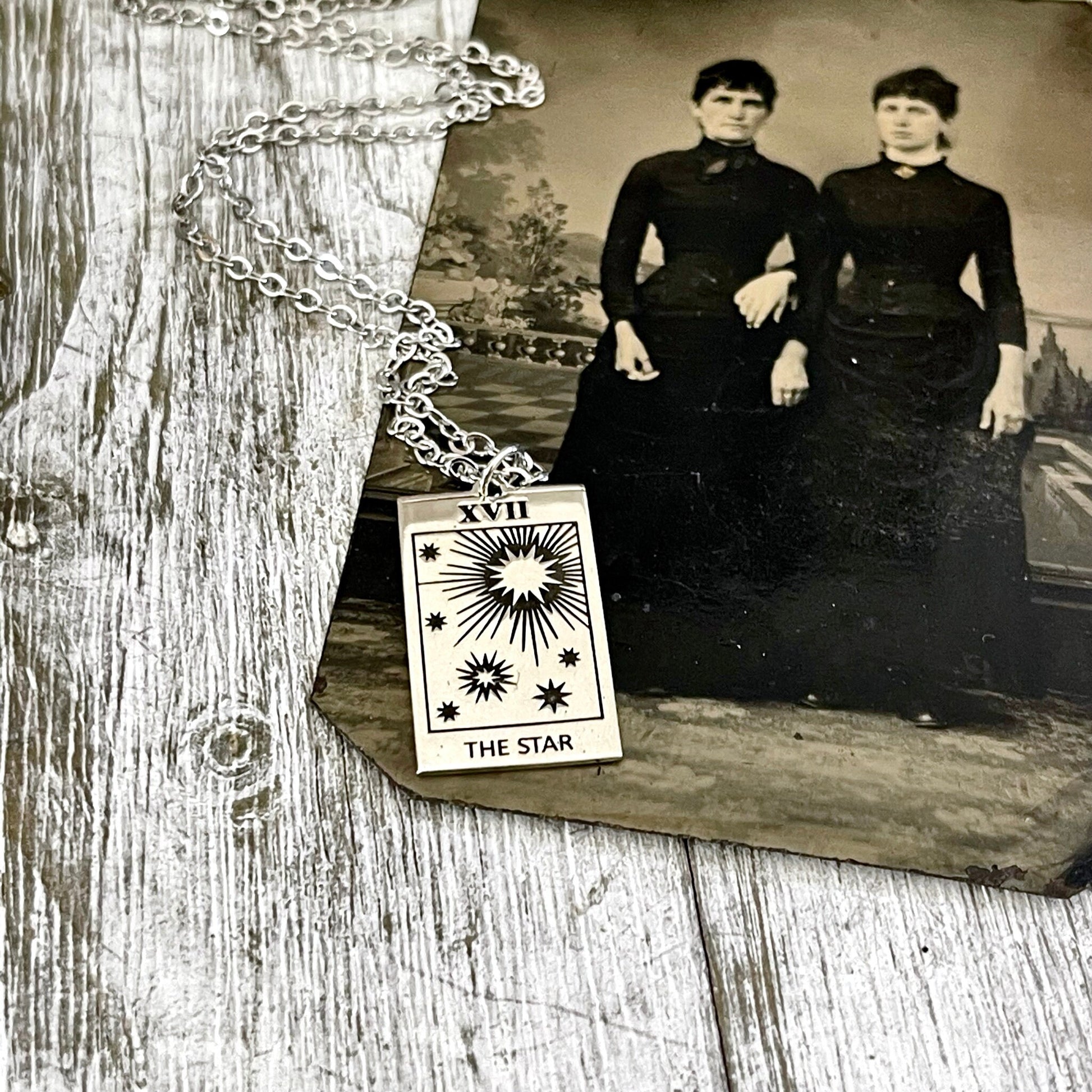 Tiny Talisman Collection - Sterling Silver The Star Tarot Card Necklace 24x14mm  /.