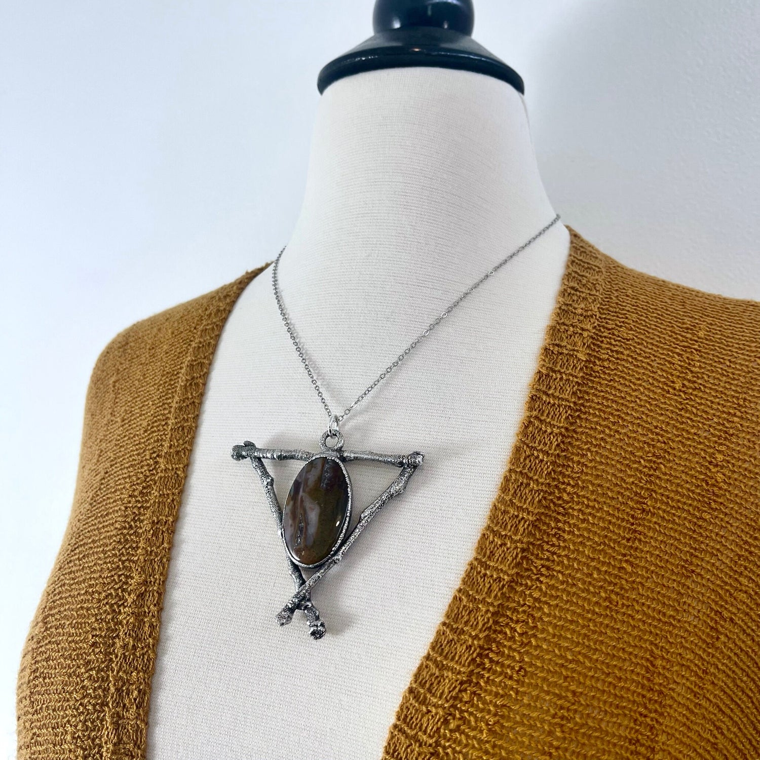 Sticks & Stones Necklace Fancy Moss Agate Pendant /