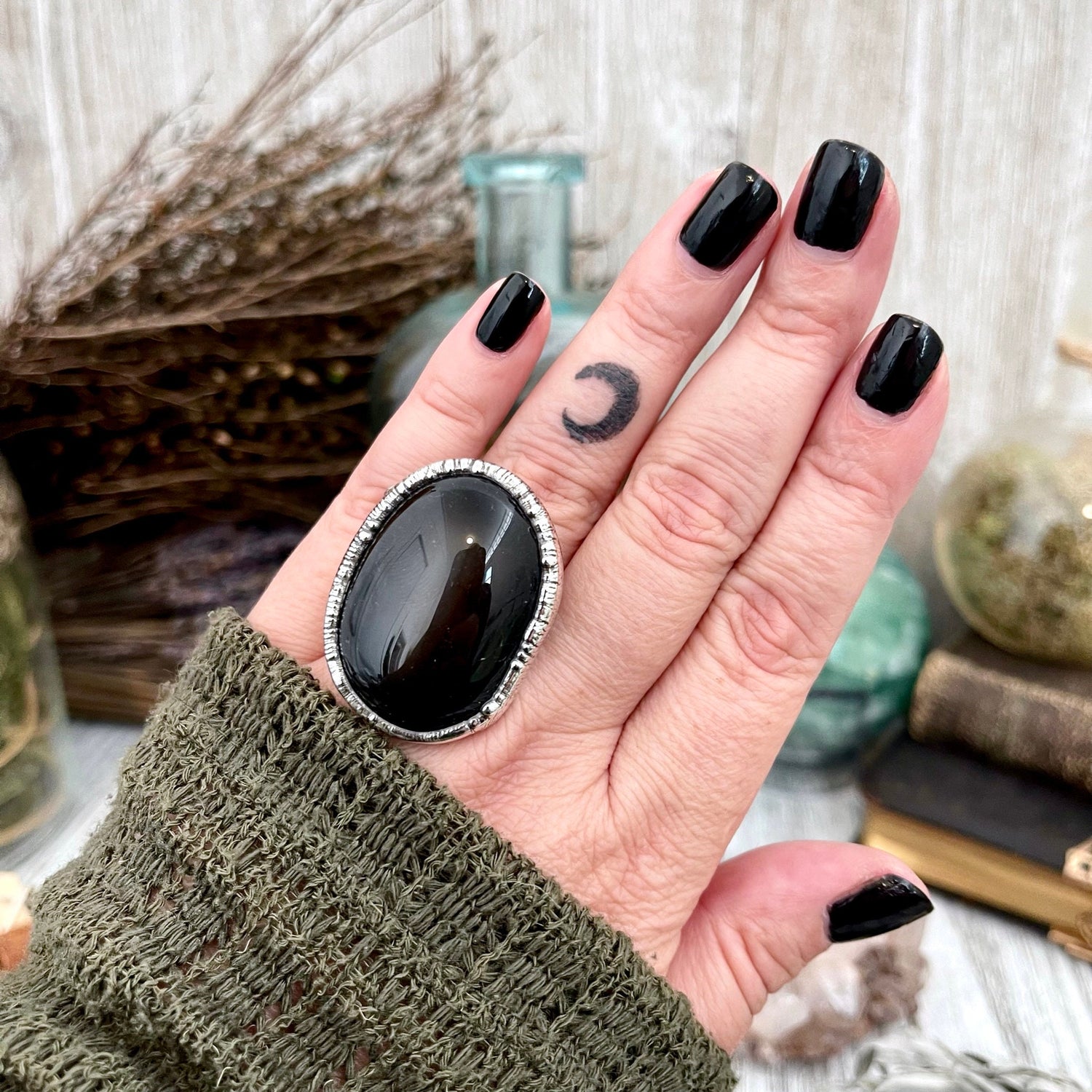 Size 7 Natural Black Obsidian Ring in Fine Silver / Foxlark Collection - One of a Kind