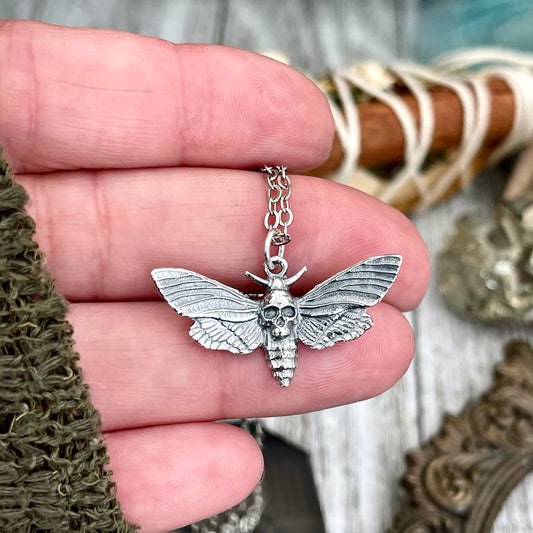 Tiny Talisman Collection - Sterling Silver Deaths Head Moth Pendant with Skull 19x30mm / Curated by FOXLARK Collection 925