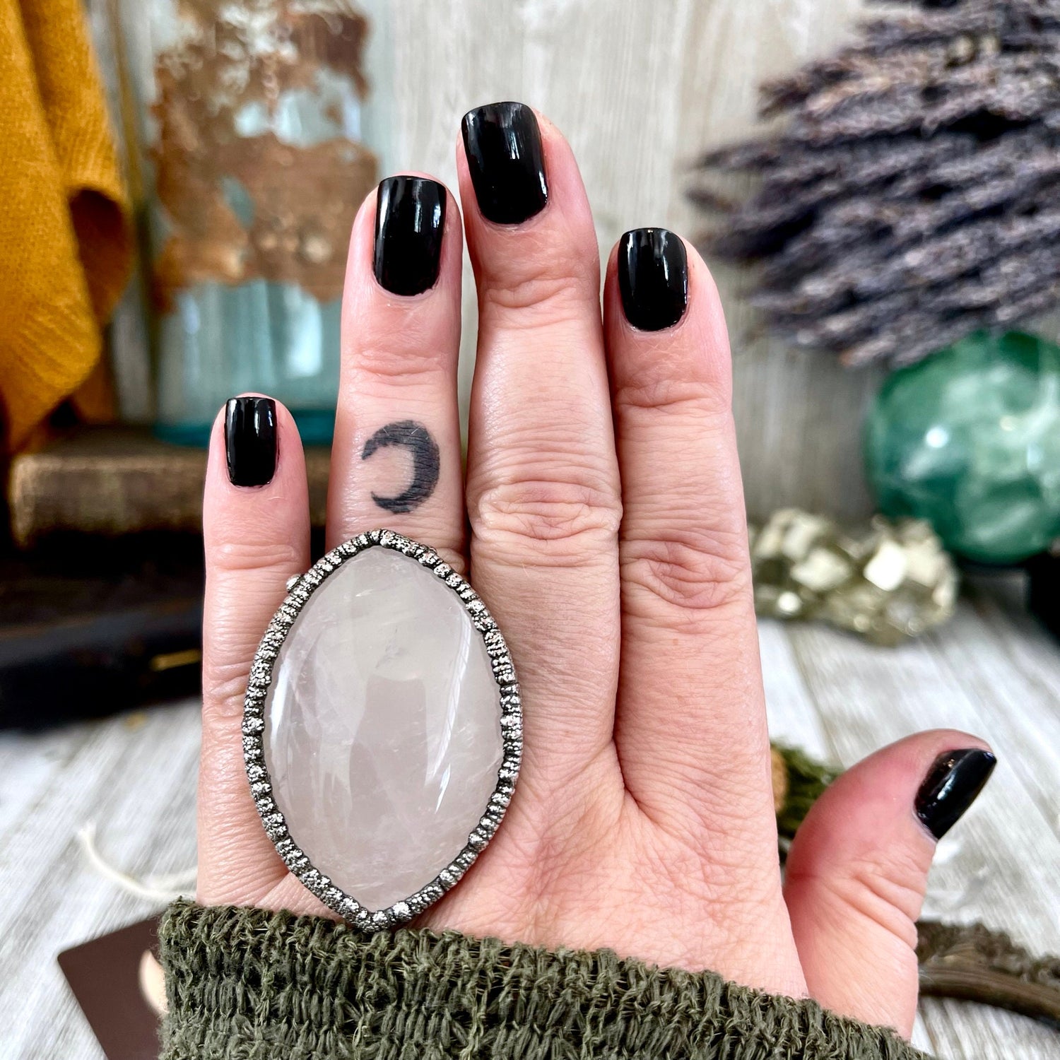 Size 7.5 Big Pink Rose Quartz Crystal Ring in Fine Silver - Pink Stone Jewelry / Foxlark Collection - One of a Kind // Boho Statement Ring