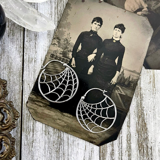 Earrings, Etsy ID: 1562237527, Gift for Woman, Gothic Jewelry, Halloween Jewelry, Hoop Earrings, Jewelry, silver hoops, Spider Jewelry, Spider Web, Spooky Jewelry, Sterling silver, Talisman Jewelry, Witchy Earrings