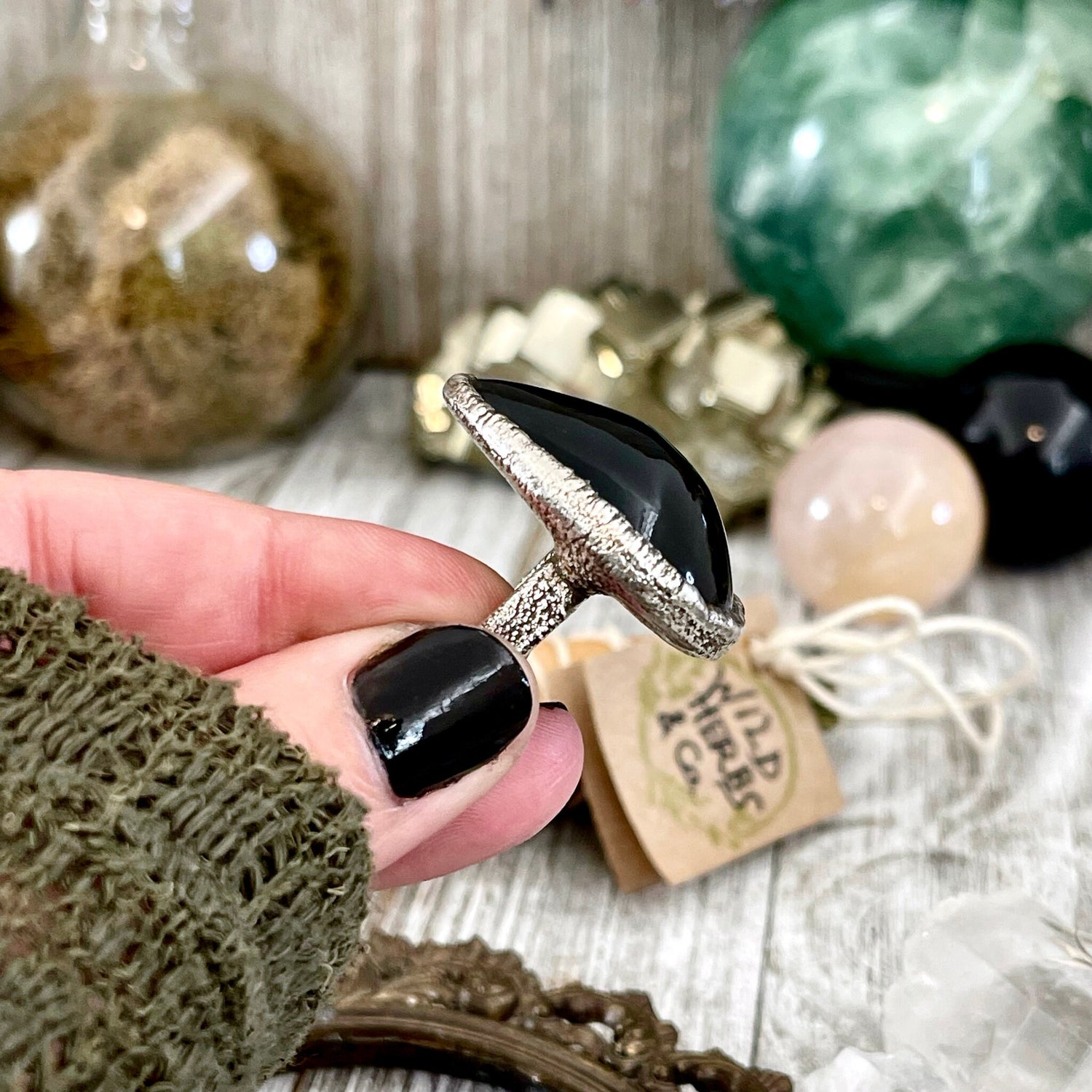 Size 6.5 Natural Black Obsidian Crystal Ring in Fine Silver / Foxlark Collection - One of a Kind // Big Stone Jewelry / Witchy Goth Punk