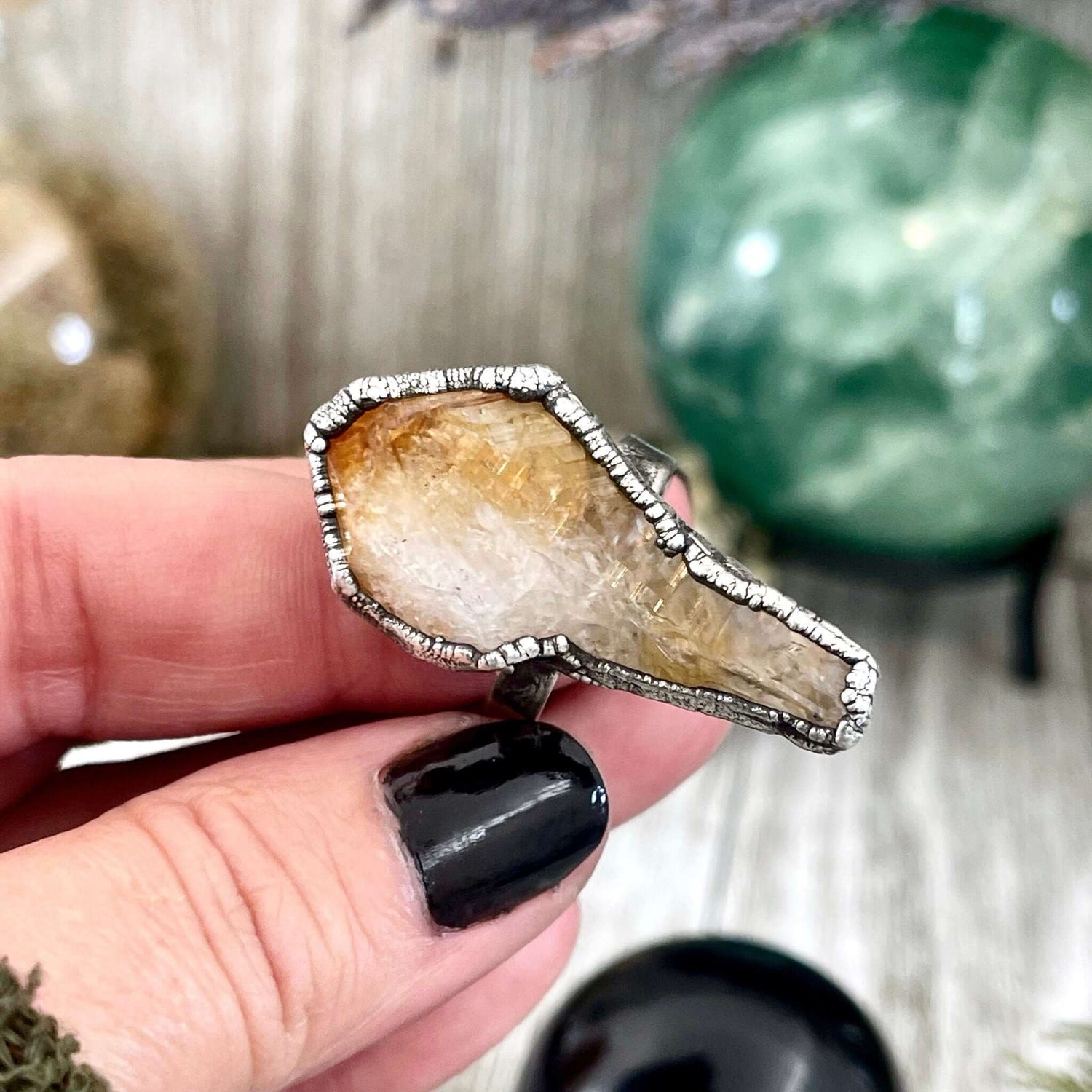 8 Raw Citrine Crystal Point Ring Set in Fine Silver / Foxlark Collection - One of a Kind / Big Crystal Ring Witchy Jewelry