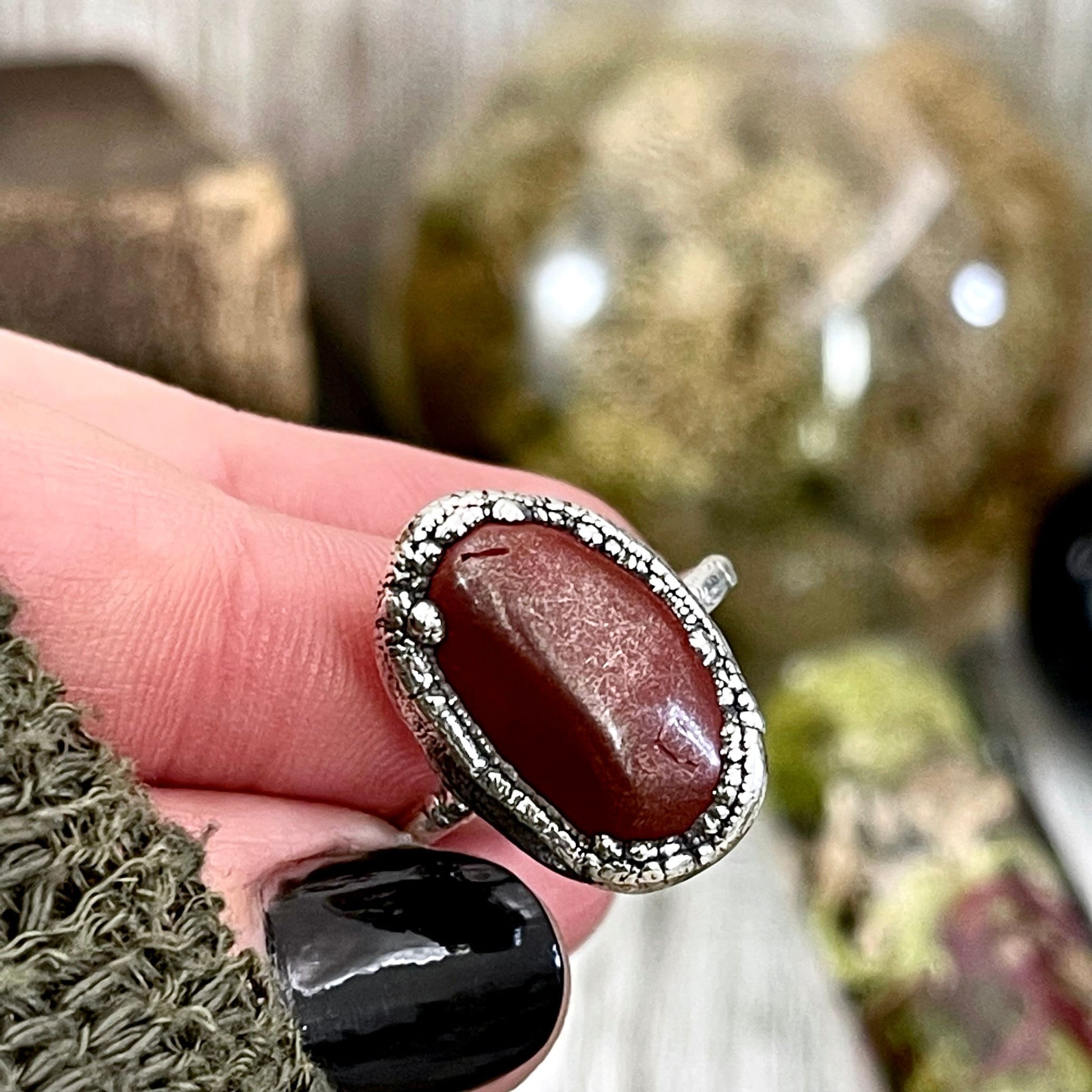 Natural Red Jasper Small Stone Ring in Fine Silver Size 5 6 7 8 9 10 / Foxlark Collection - Foxlark Crystal Jewelry