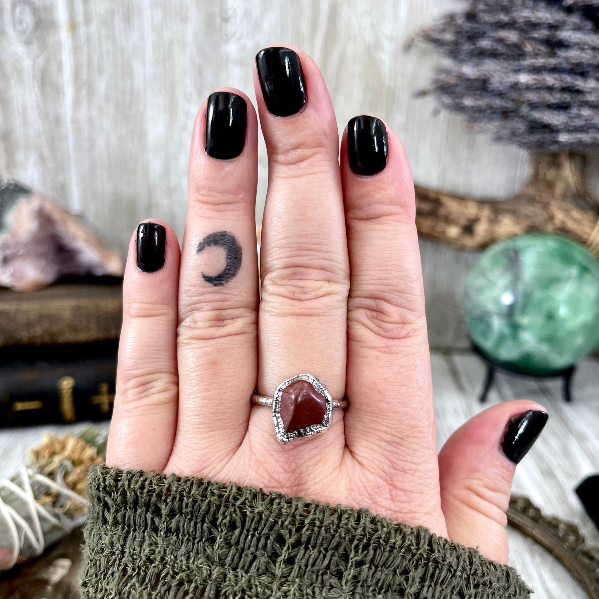 Natural Red Jasper Small Stone Ring in Fine Silver Size 5 6 7 8 9 10 / Foxlark Collection - Foxlark Crystal Jewelry