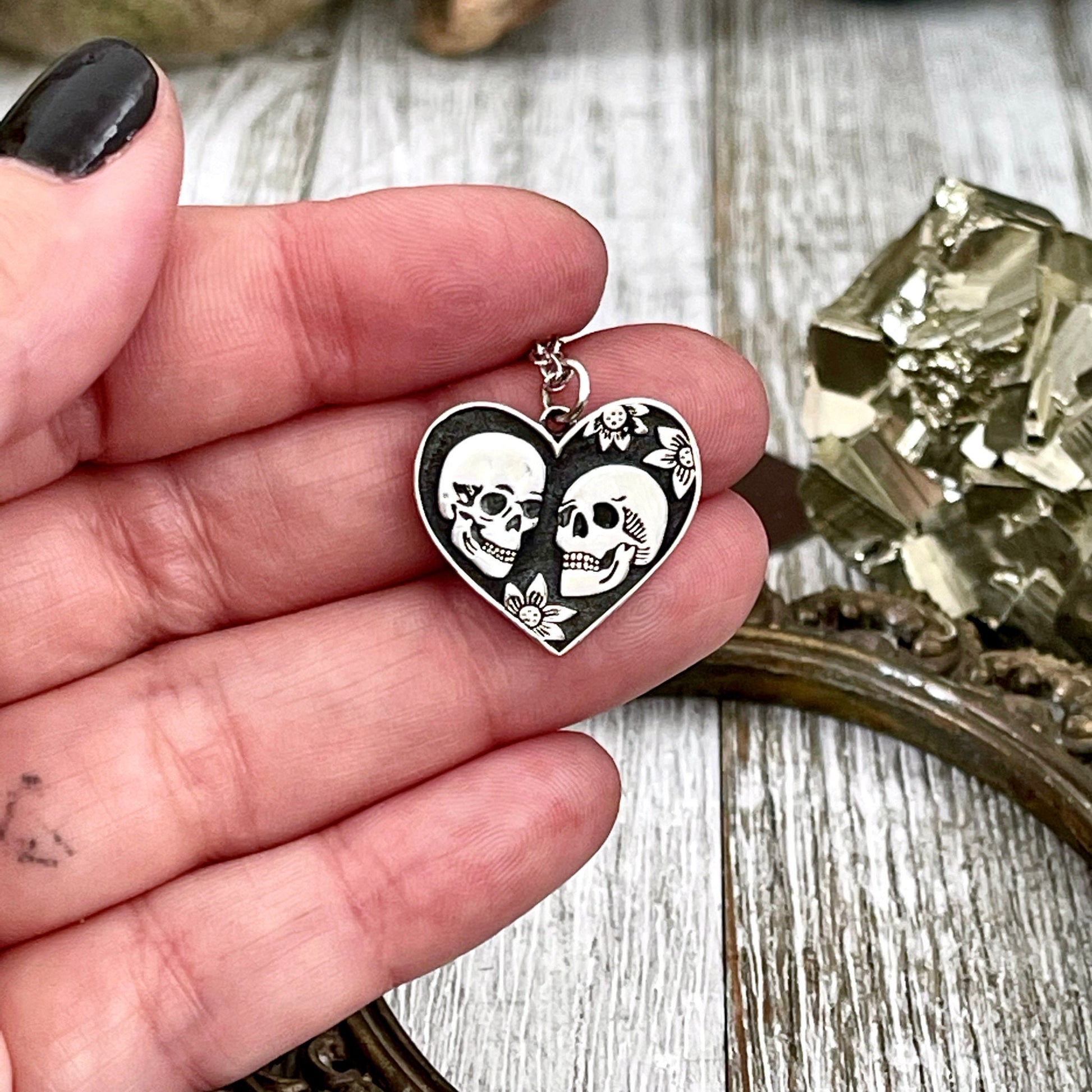 925 Sterling Silver, Etsy ID: 1572730565, Foxlark Alchemy, Gift for Woman, Gothic Jewelry, Jewelry, Necklace Pendant, Necklaces, Pendants, Skull Necklace, Skull Necklace Charm, Talisman Necklace, The Lovers, TINY TALISMANS, Witch Jewelry, Witch necklace,