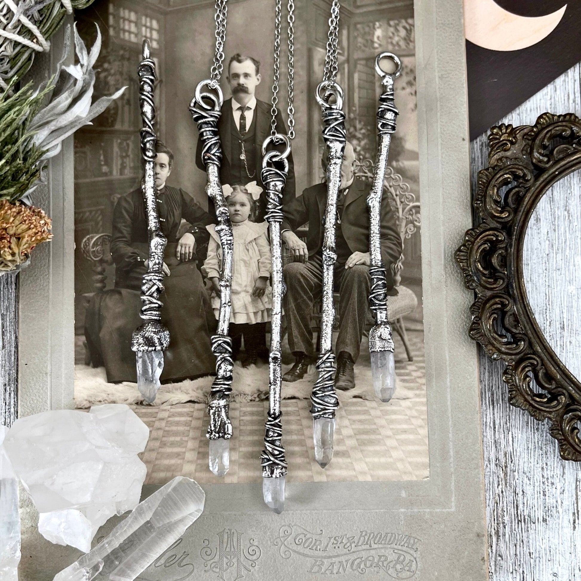 Clear Quartz Jewelry, Crystal Necklaces, Crystal Wand, Crystal Wizard Wand, electroformed, Etsy ID: 1558537088, FOXLARK- NECKLACES, Gothic Jewelry, Halloween Jewelry, Jewelry, Necklaces, Raw Crystal Jewelry, Raw Crystal Necklace, Raw Quartz Necklace, Whol