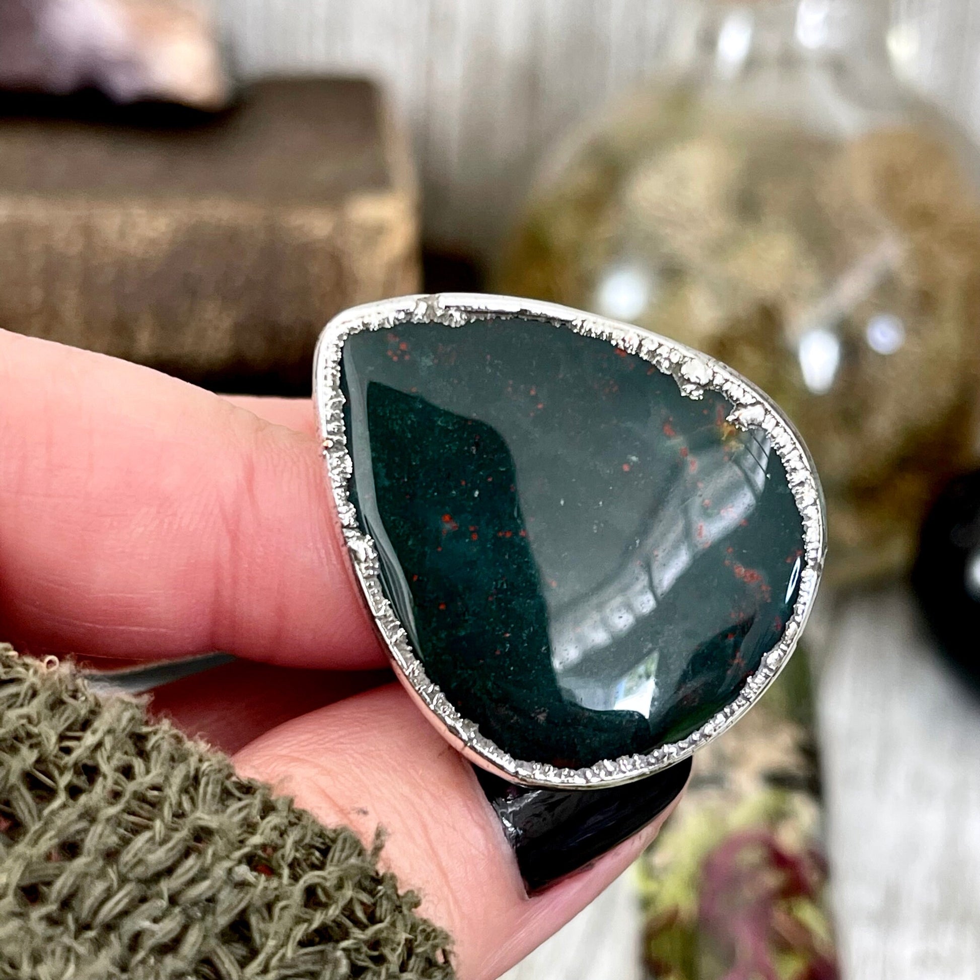Size 6.5 Big Natural Bloodstone Ring In Fine Silver / Foxlark Collection - One of a Kind - Foxlark Crystal Jewelry
