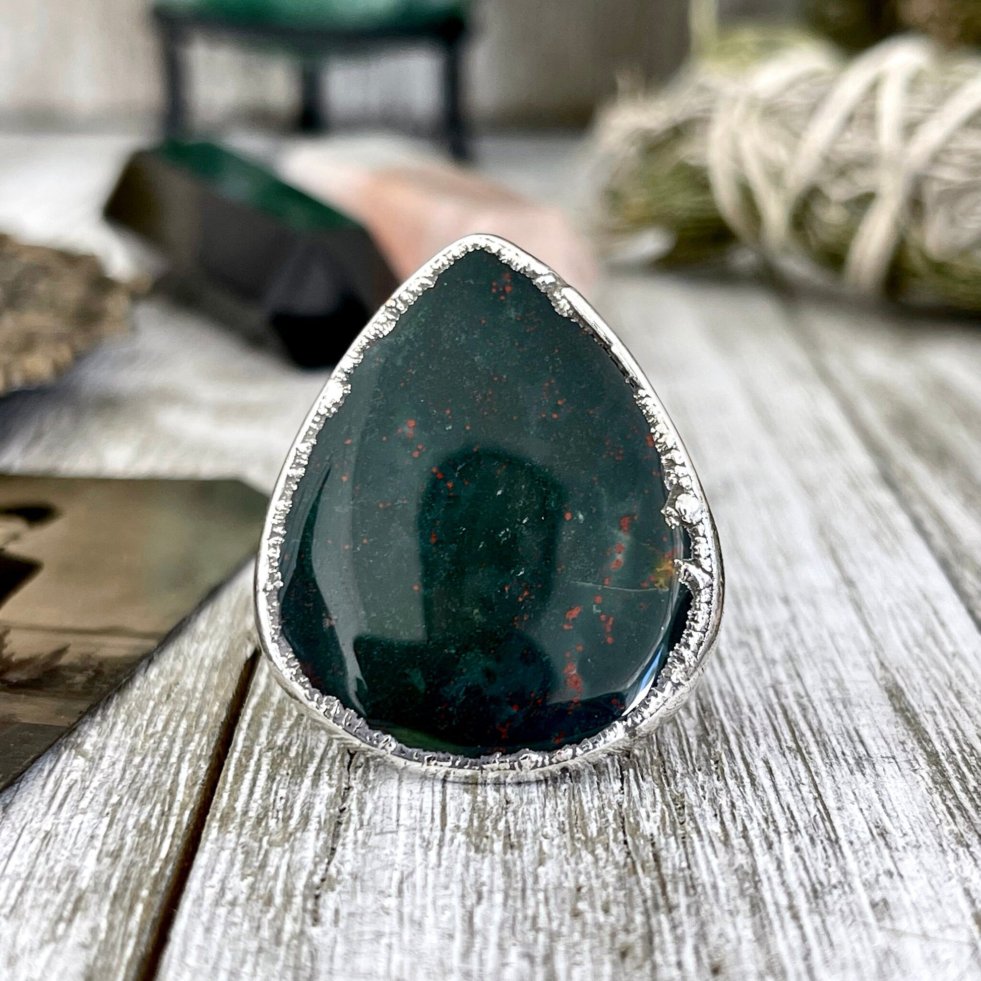 Size 6.5 Big Natural Bloodstone Ring In Fine Silver / Foxlark Collection - One of a Kind - Foxlark Crystal Jewelry